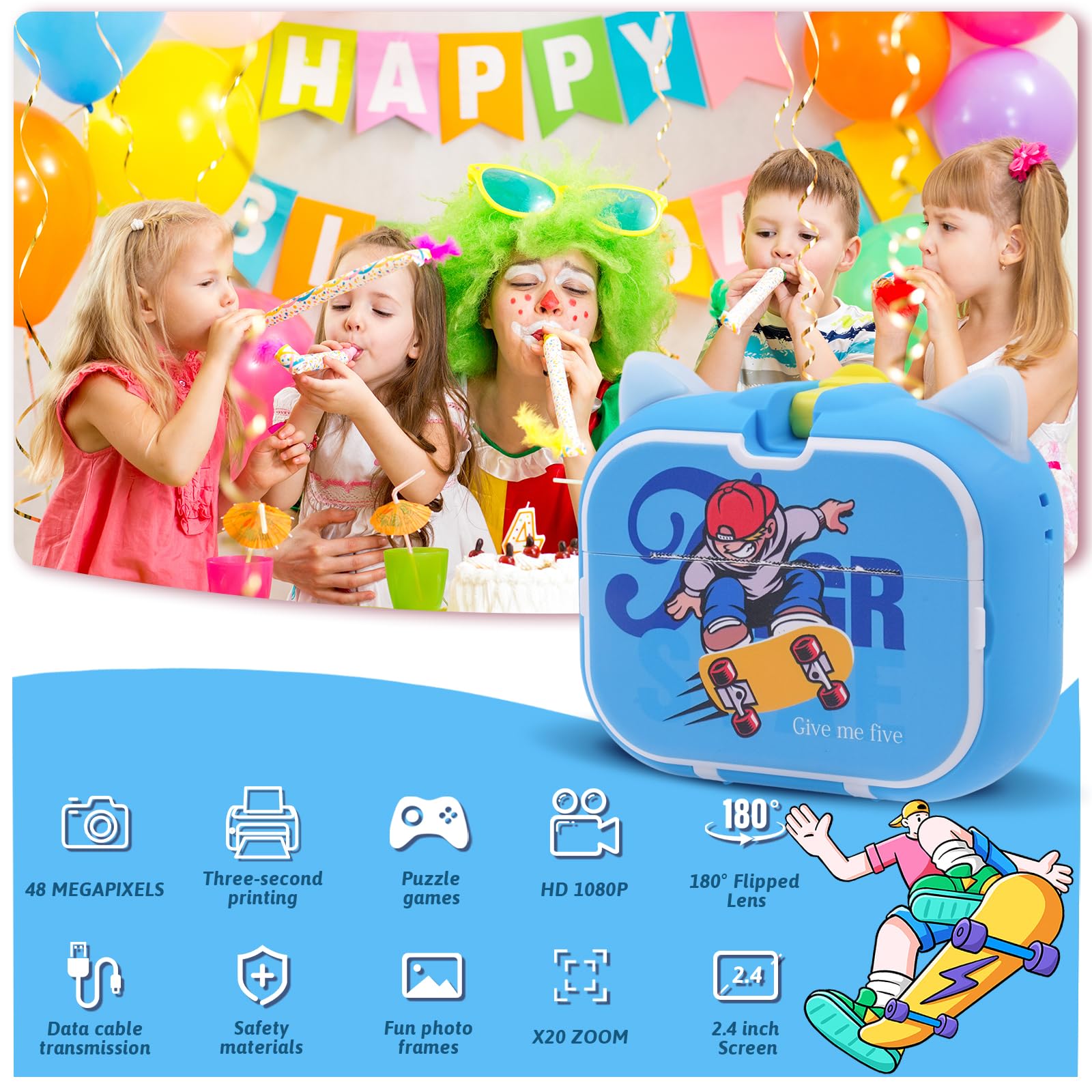 Cámara Instantánea Infantil DYNASONIC 2ª Gen – 48MP, 2.5K UHD, Con Tarjeta SD De 32GB Y Papel De Impresión – Regalo Para Niños De 3 A 14 Años