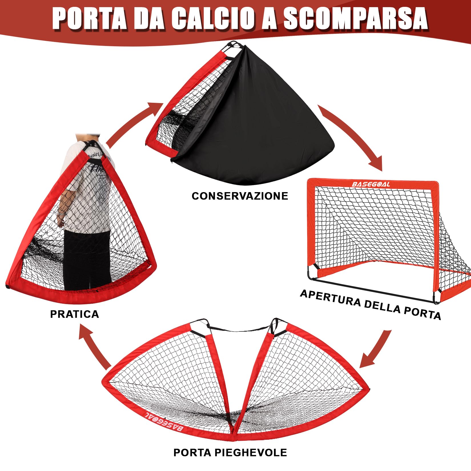BaseGoal Porta da Calcio per Giardino 120x90cm con Completo per Allenamento