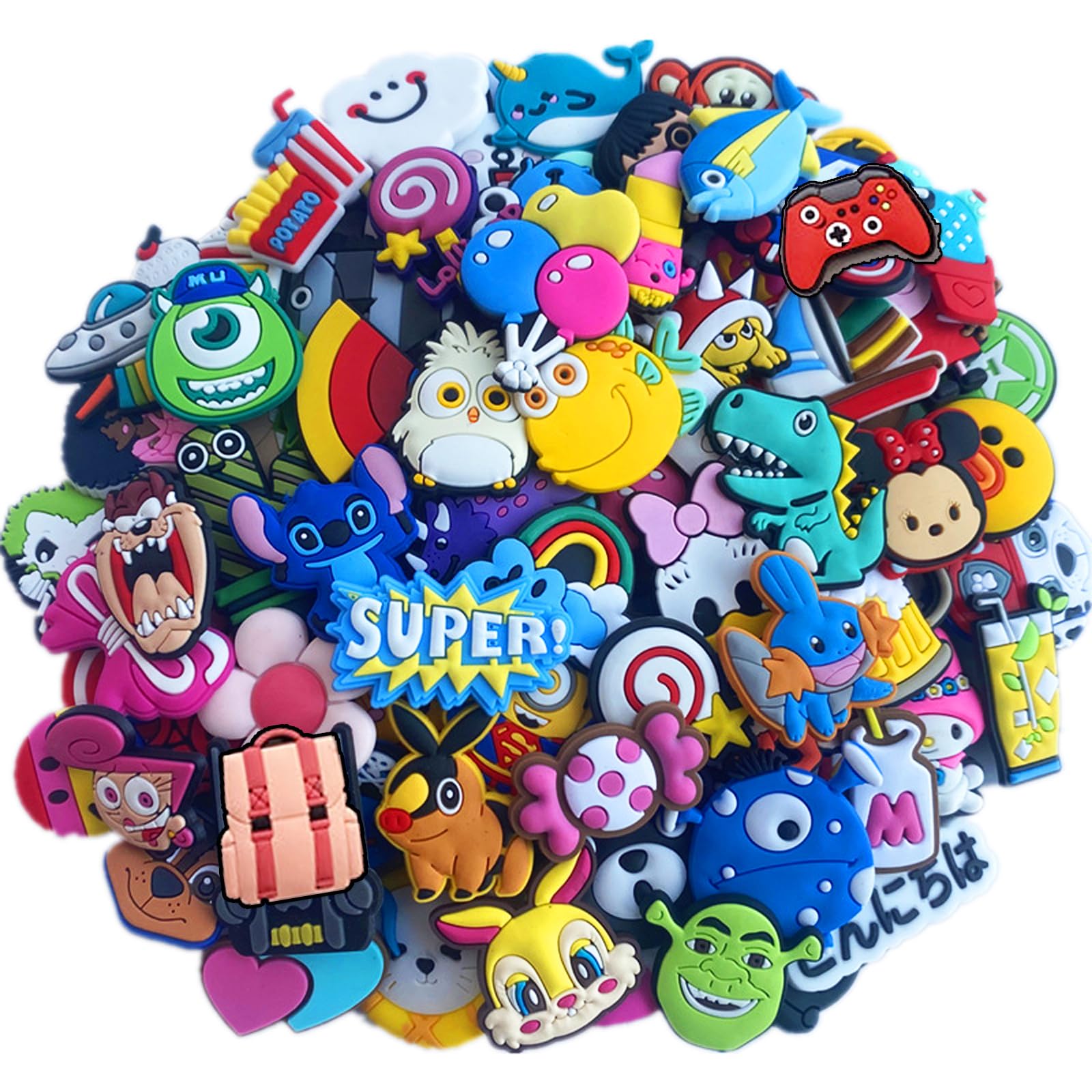 100pcs New Random PVC Shoe Charms for Croc Bands & Bracelet Wristband - Assorted Designs