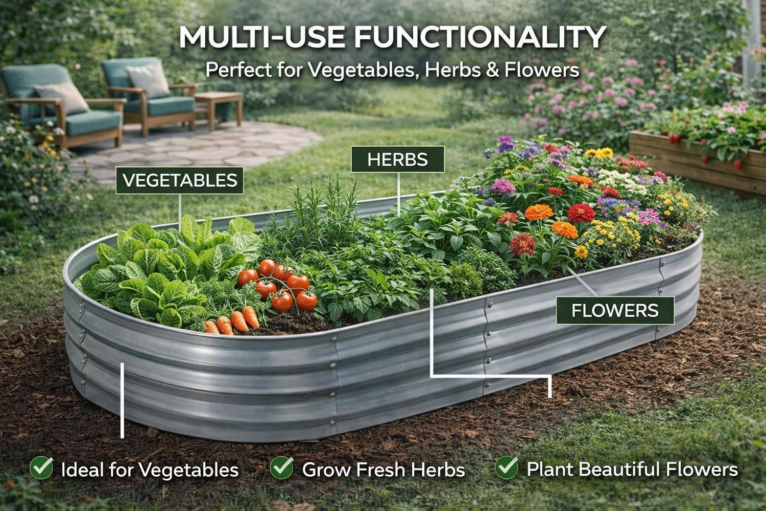 Galvanized Raised Garden Bed 6x3x1 ft – Metal Outdoor Planter Box for Vegetables, Flowers & Herbs, Durable Steel Raised Garden Bed with Open Base for Backyard, Patio & Lawn (6x3x1 Ft)