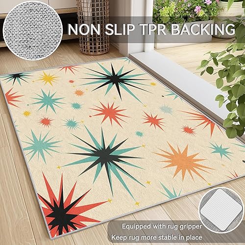 Miniatura 5 de Atomic - Alfombra moderna de mediados de siglo para dormitorio, sala de estar, decoración del hogar, alfombra retro de los años 50, lavable y