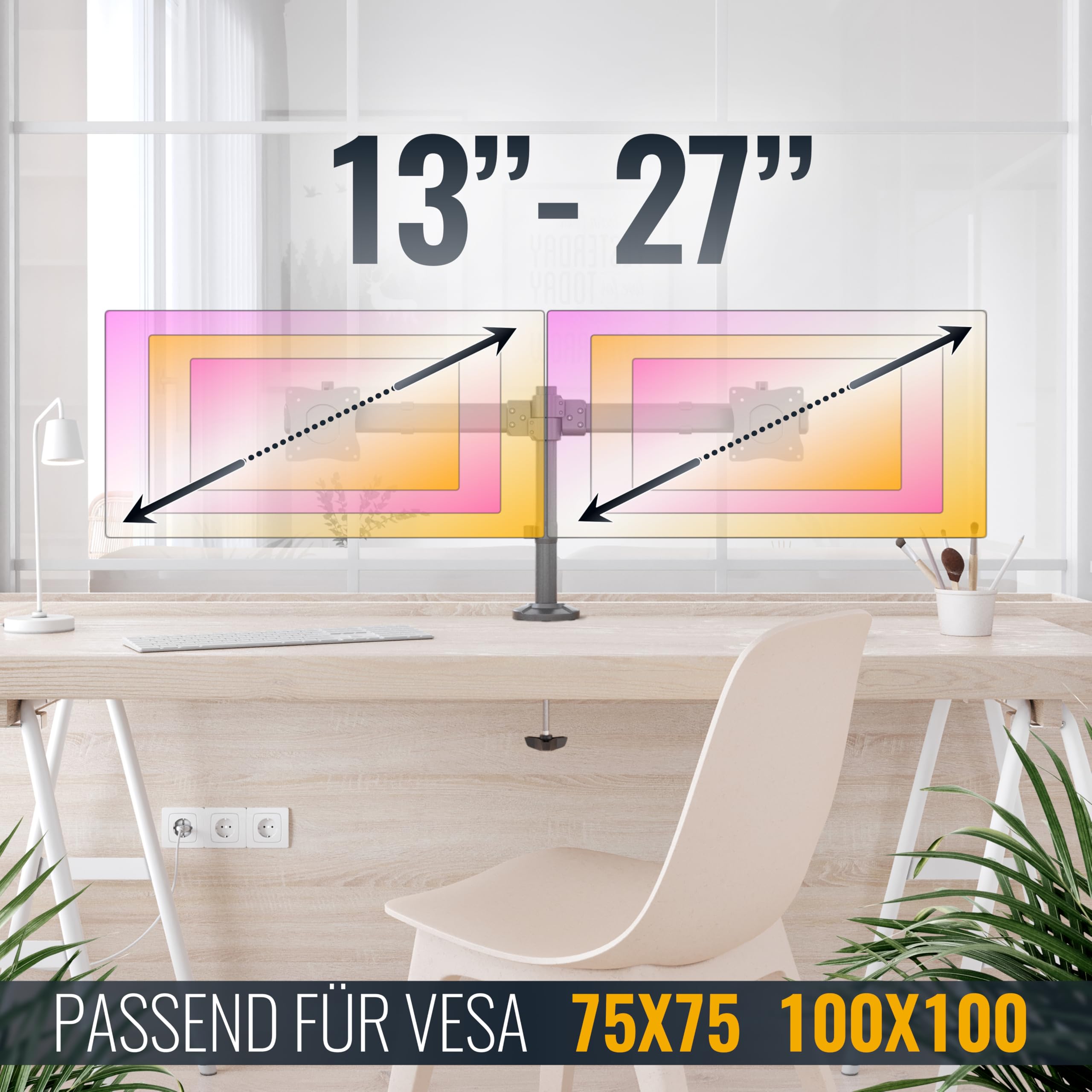 Ricoo Monitor Halterung 2 Monitore Bildschirmhalterung Dual Monitor-Arm Monitorhalterung Ständer Arme für 13-27 Zoll Computermonitore PC Gaming Bildschirm TS6211 Stand Tischhalterung Monitor-Halter – Bild 6