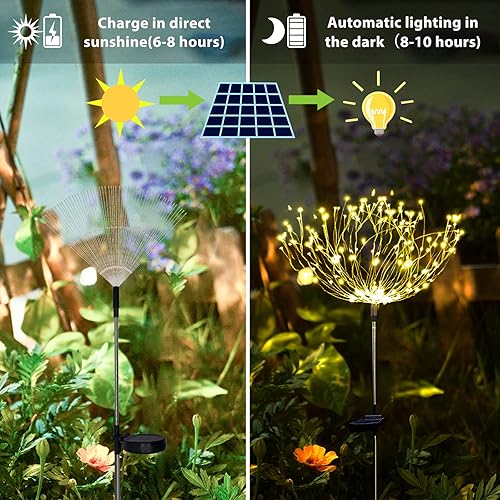 Miniatura 5 de Luces solares de fuegos artificiales para jardín, impermeables, paquete de 2 unidades, energía solar, estaca de arte, iluminación parpadeante para