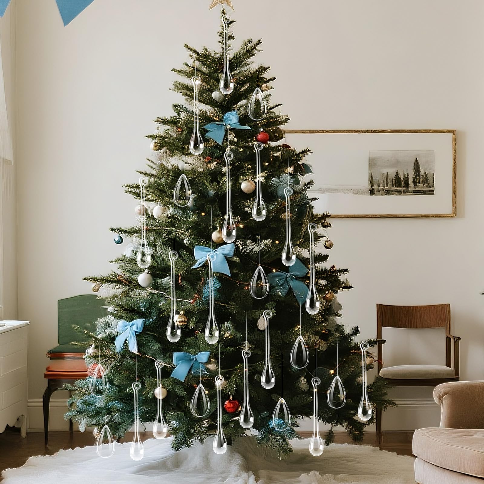 Cinnvoice 150 Stück Weihnachts-Tropfen-Ornamente, transparent, Acryl, Kristall-Kronleuchter, Anhänger für Weihnachtsbaum, Kronleuchter, Hochzeit, Tafelaufsätze, Party-Dekorationen