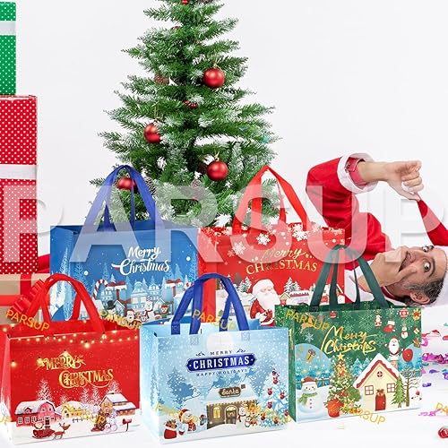 Miniatura 6 de PARSUP Bolsas de regalo de Navidad, bolsas bronceadoras de Navidad con asas, bolsas de regalo de Navidad, bolsas multifuncionales no tejidas para