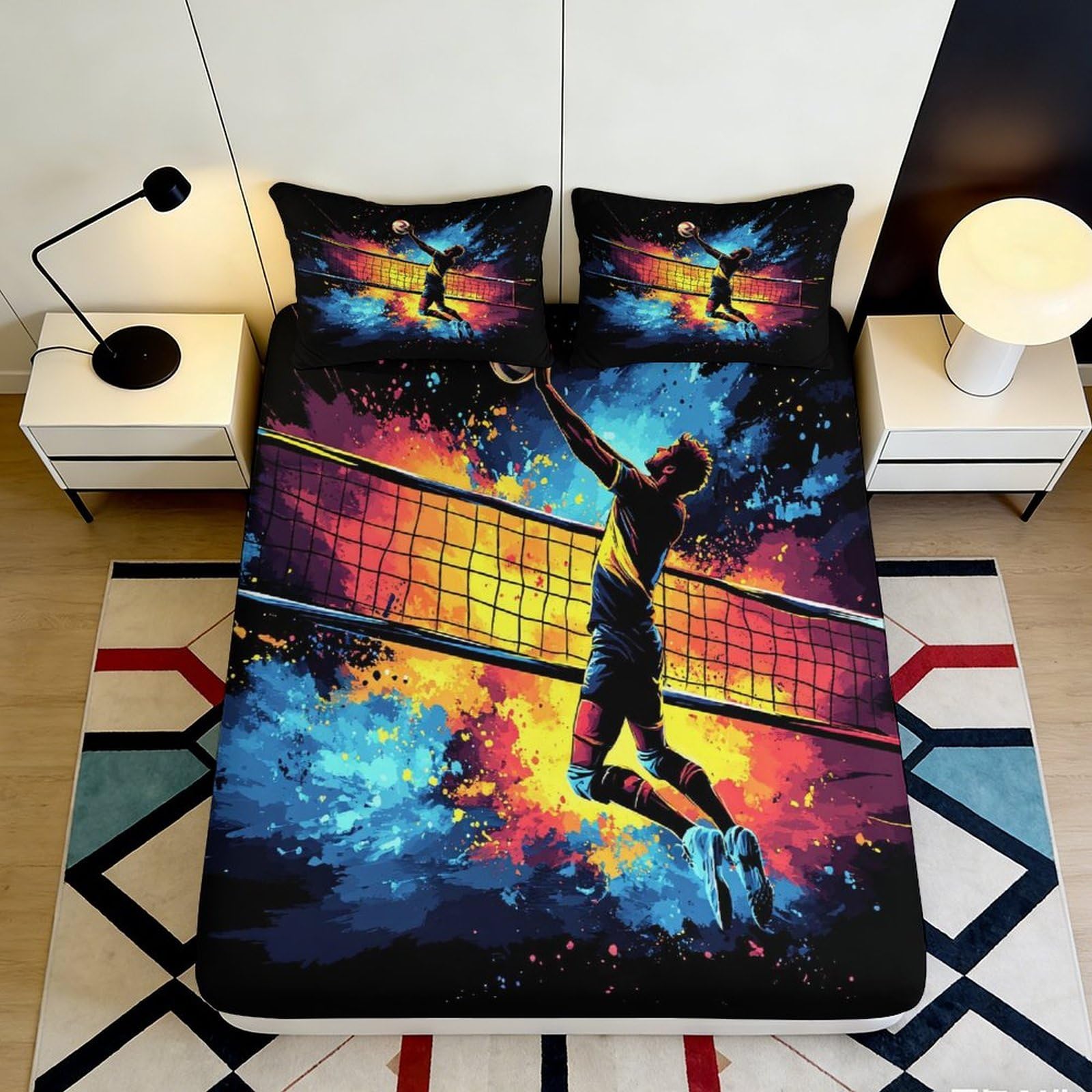 Pnayamiorkfel Style-10 3D Printed Volleyball Action Fitted Sheet Microfiber Color Splash Bed Cover For Bedroom Guest Room Decor 90X200x25cm