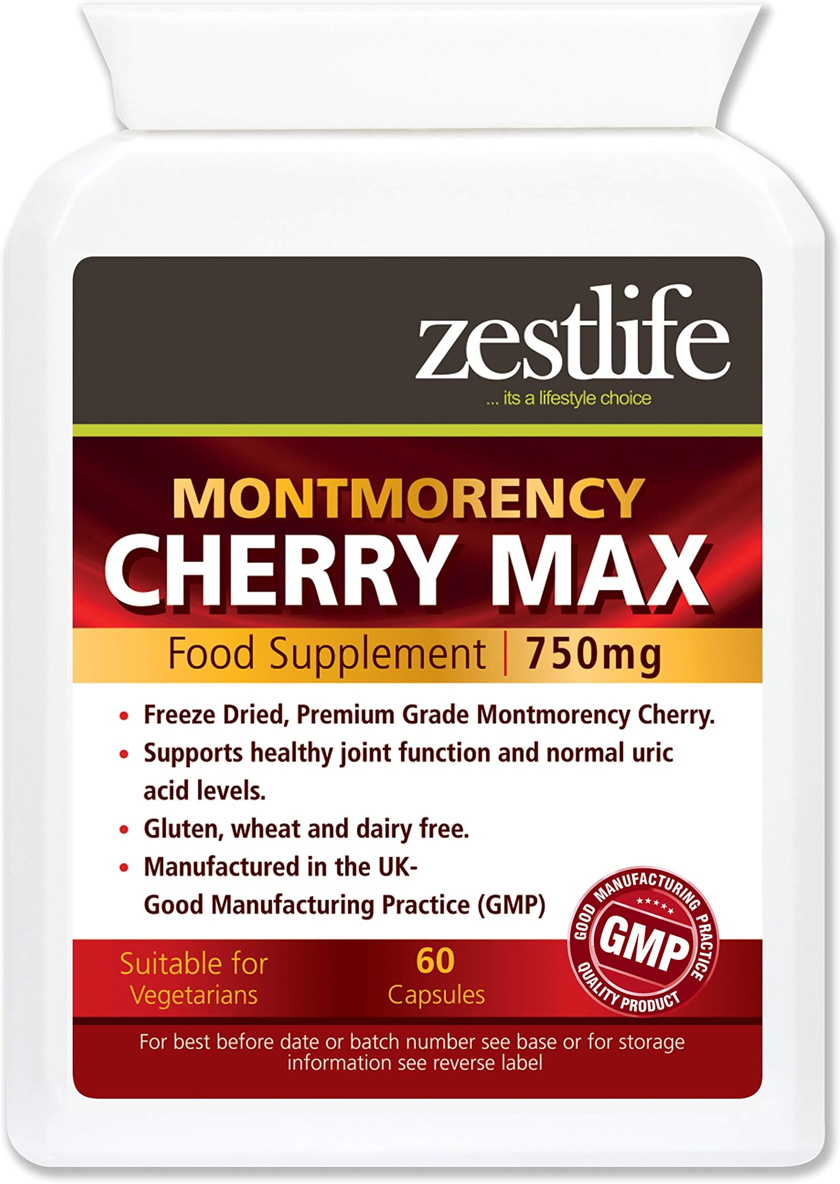 Zestlife Montmorency Cherry 60 Capsules for Exercise Recovery, Muscles, Joint Support and Natural Sleep Patterns.