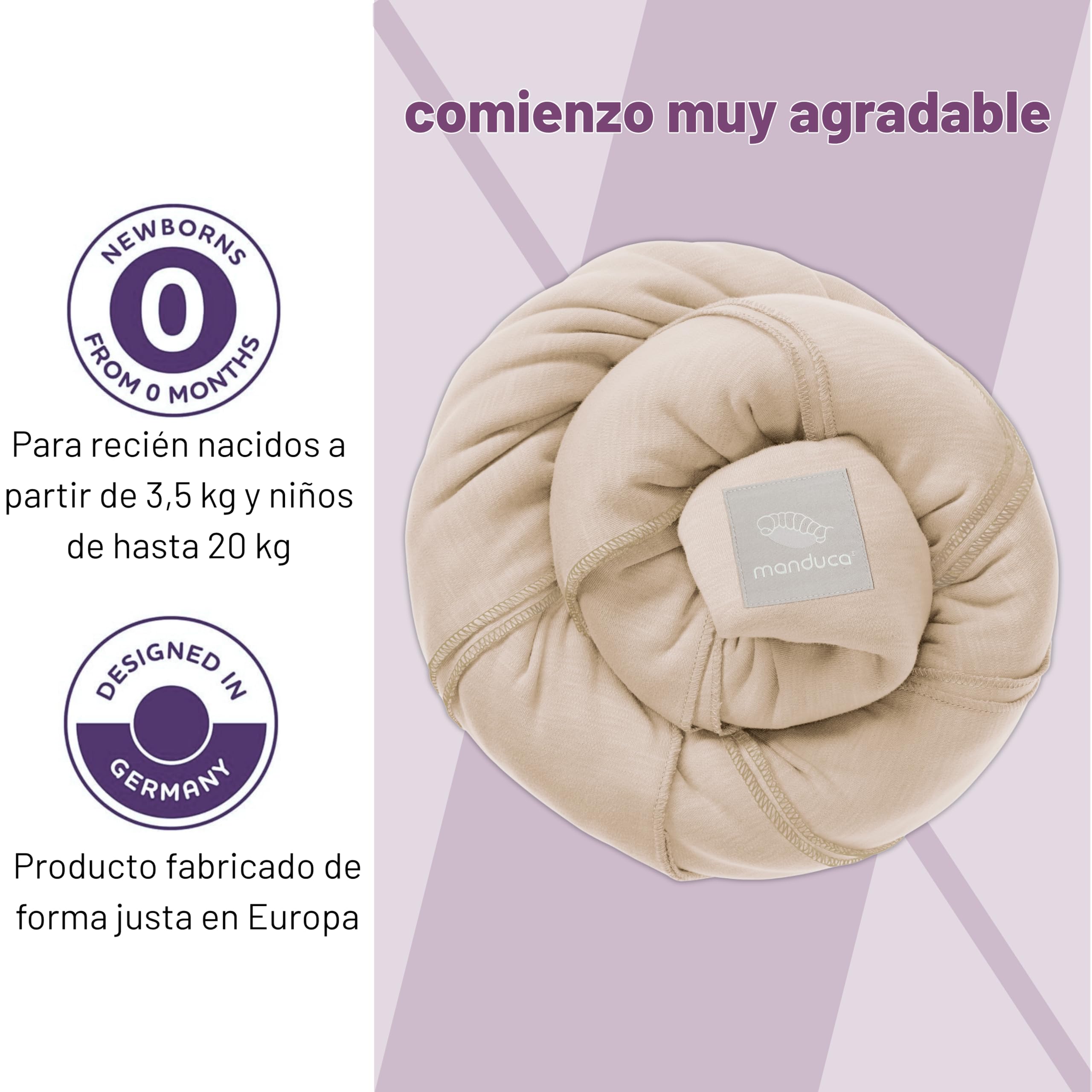 manduca SLING Fular Portabebes Bandolera elástica/Fular Porta-Bebé, Algodón Orgánico, para recién nacidos y niños pequeños (3,5-15kg) - Powder