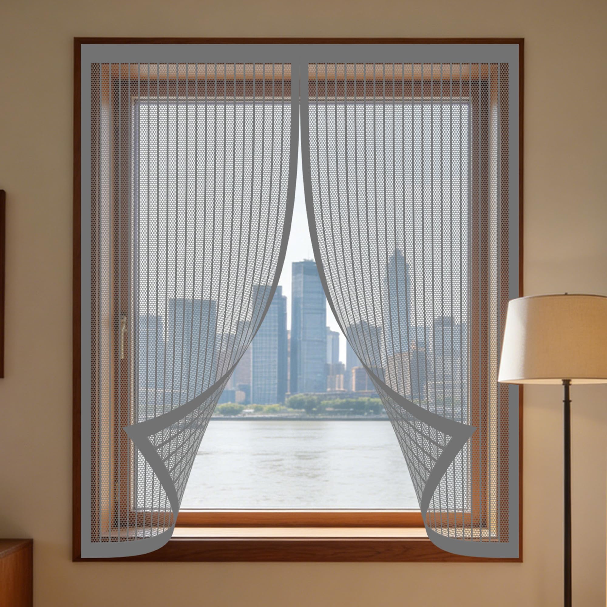 Magnetic Fly Screen Window Adjustable 140 x 85 cm Selfadhesive Tape DIY Fly Screen for Windows Easy Installation for Windows Doors and Patio Screens, Grey