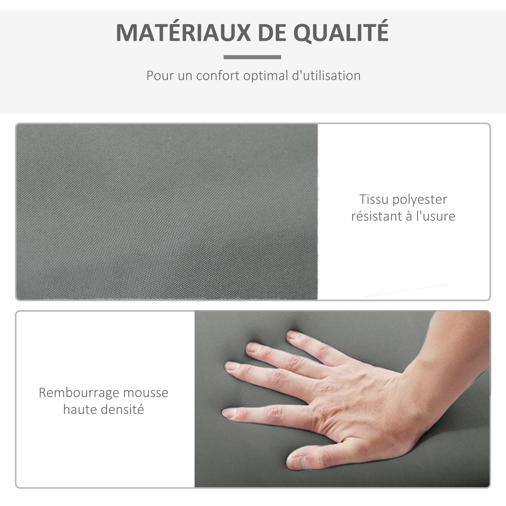 Outsunny Lot de 2 Matelas pour Chaise Longue 196L x 55l cm Gris Foncé | Transat Bain de Soleil, avec Sangles d'Attache, pour Jardin, MATELAS UNIQUEMENT