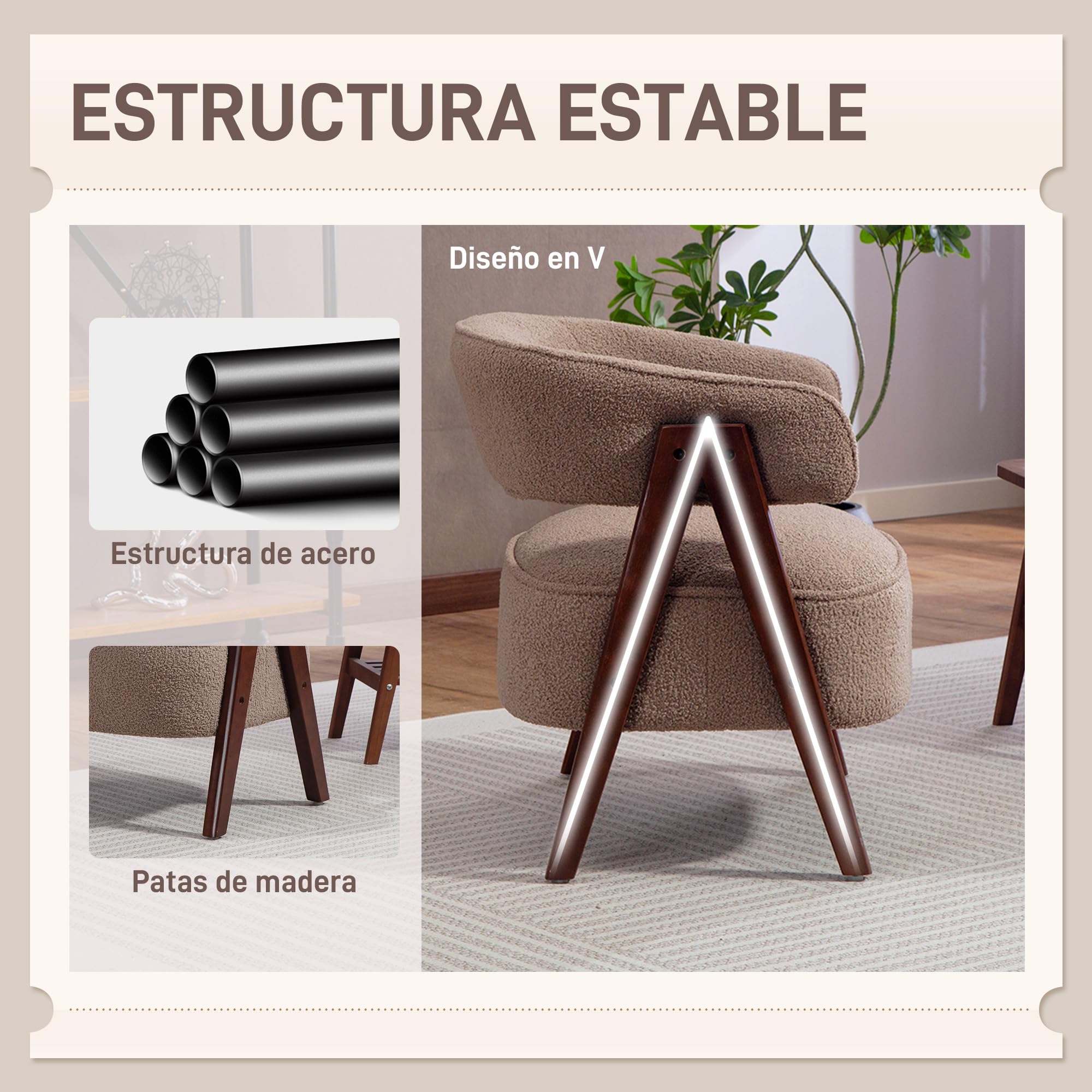 HOMCOM Butaca de Salón Tapizada en Borreguito, Sillón de Lectura Acolchado Grueso y Moderno, Asiento Ancho, Patas de Madera, Respaldo Curvado, para Dormitorio, Oficina, Marrón Claro