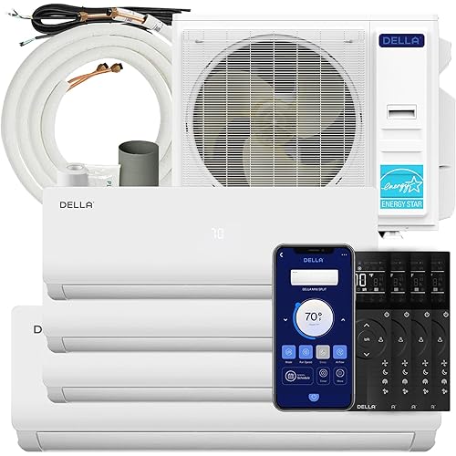 DELLA 45K BTU ODU Multi Zone AC Quad 4 Zone (9K 9K 9K 24K) Mini Split 19 SEER2 208-230V Cools Up to 2700 Sq.Ft, Works with Alexa and Wifi,Energy Efficient, Pre-Charged Heat Pump,16ft Kits