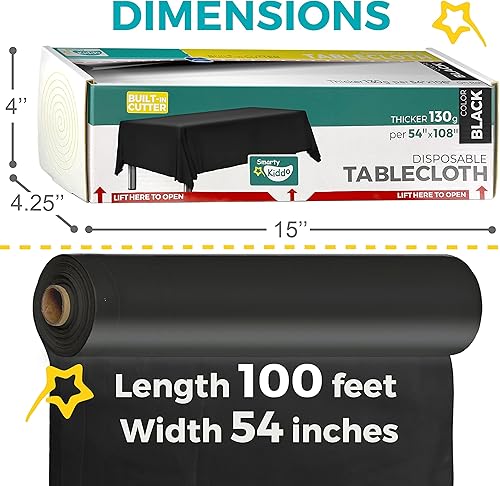 Miniatura 3 de Rollo de mantel de plástico negro de 54 x 100 pies con caja de cortador integrada, mantel desechable para fiestas, pícnic, eventos Negro,Rosa