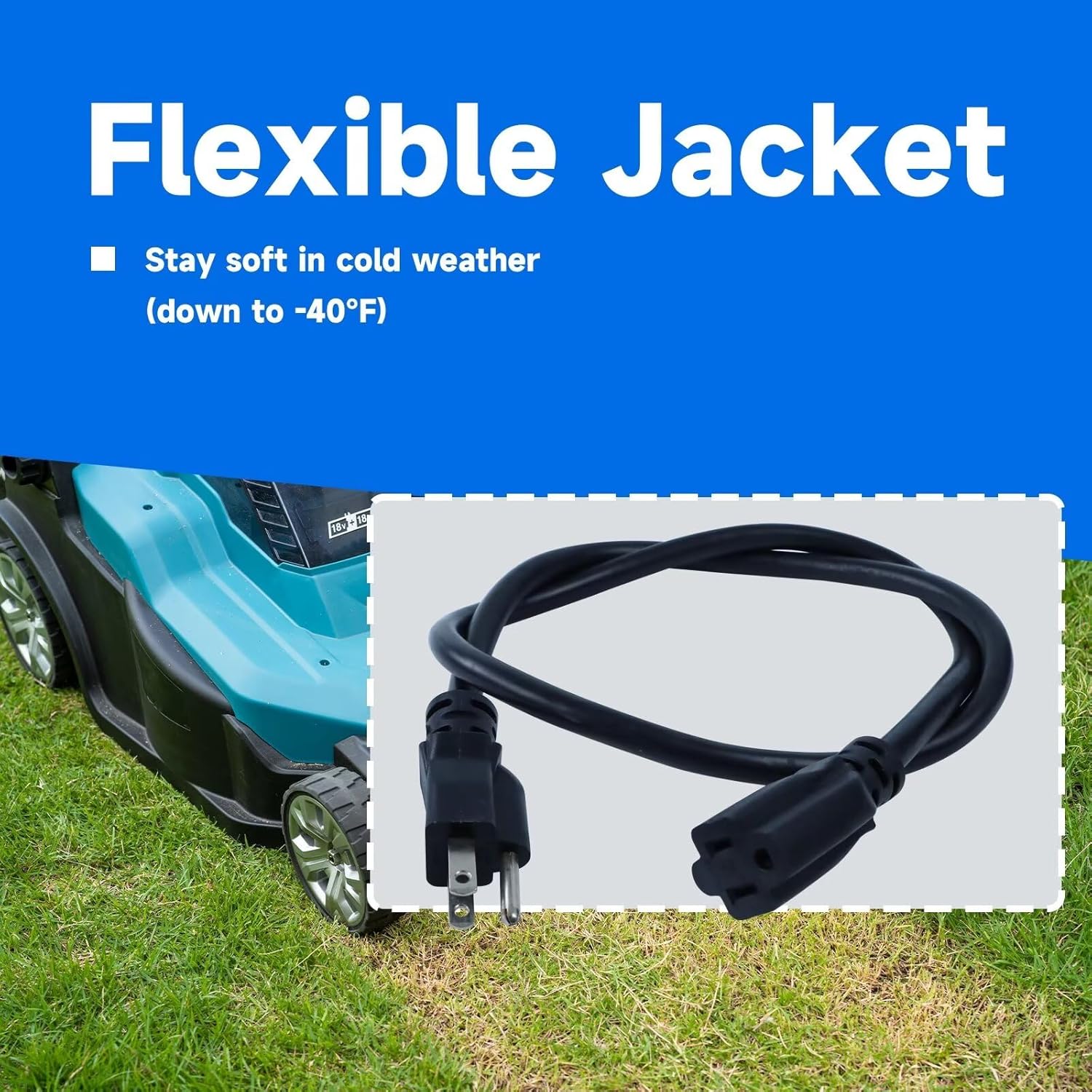 12 Gauge Heavy Duty Outdoor Extension Cord 15 Ft, Flexible Cold Resistant 3 Prong Grounded Plug Outside Extension Cable, SJTW, 15A 125V 1875W, Black, ETL Listed