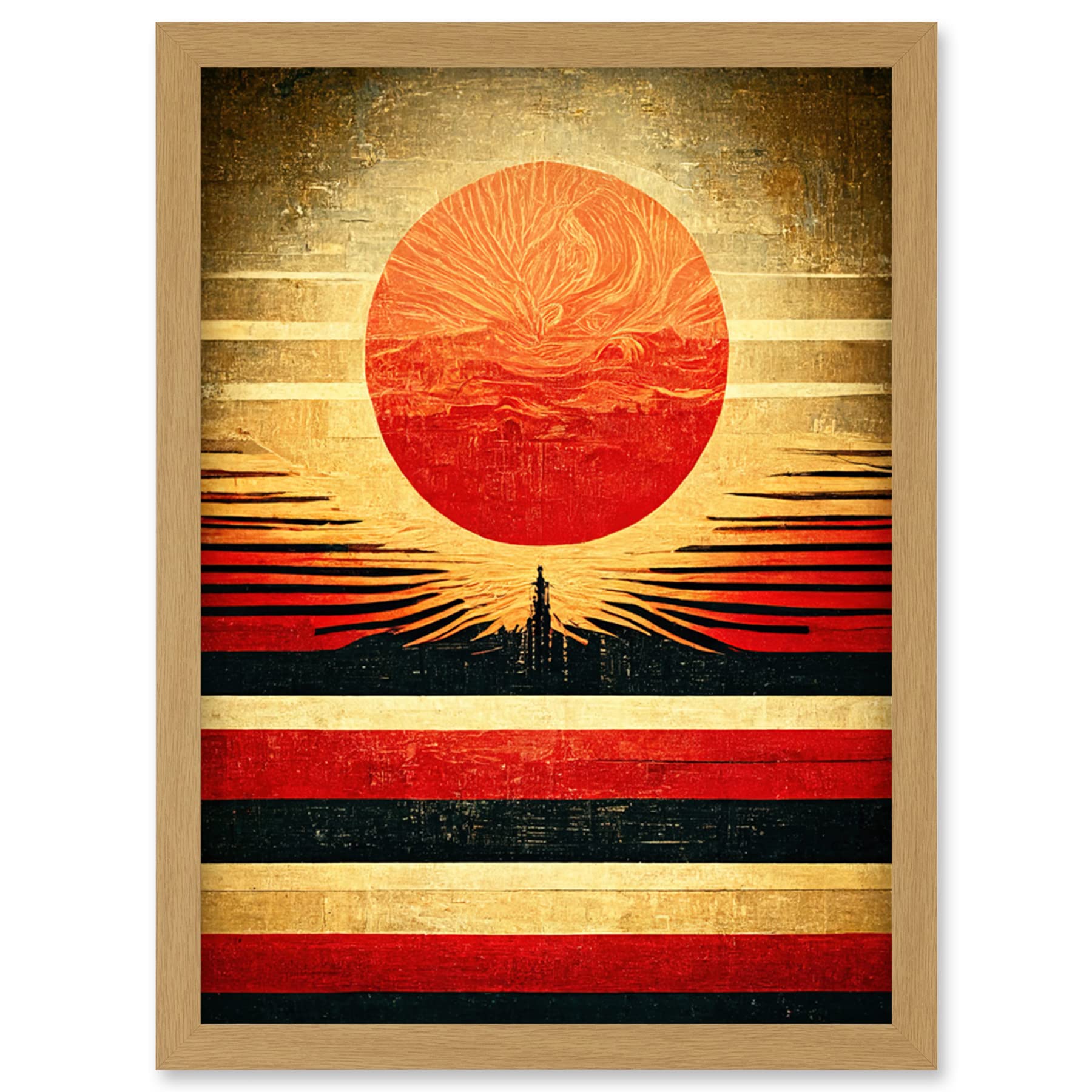 Doppelganger33 LTD Tokyo Sunrise Minimalist Industrial Red Black Artwork Framed Wall Art Print A4