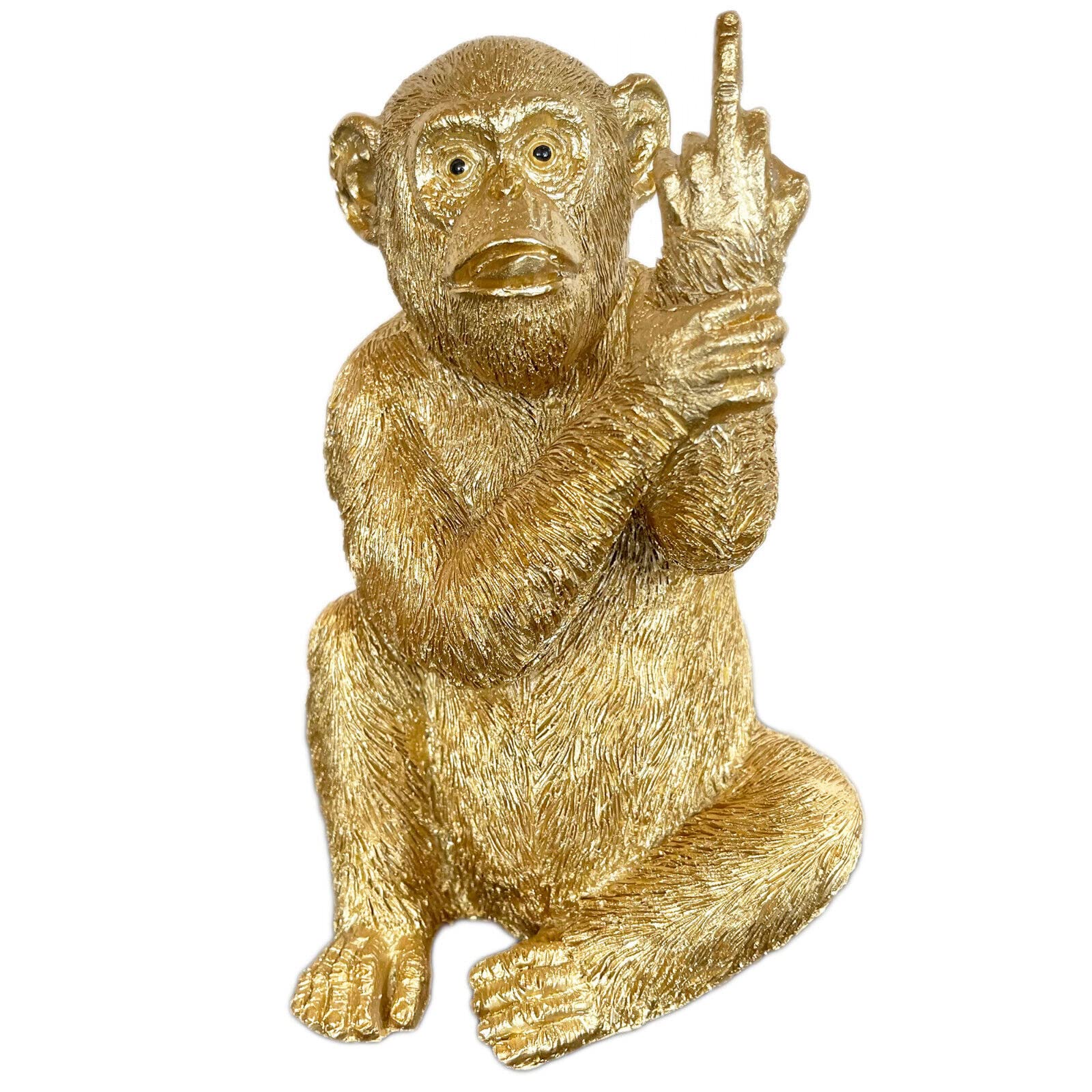Darthome Up Yours Monkey Ornament Gold Resin Cheeky Rude Gesturing Sculpture Gift Medium