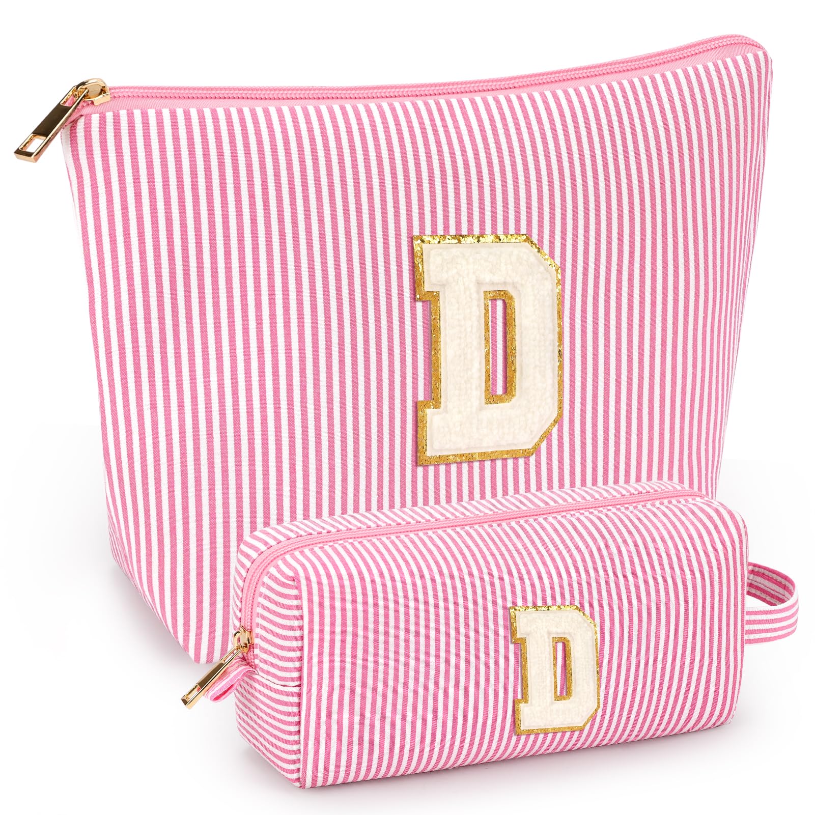 2 PCS Initial Makeup Bags for Women: Cosmetic Bag for Travel Toiletry - Birthday Gifts for 11 12 13 14 15 16 17 18 Years Old Girl Graduation Teacher