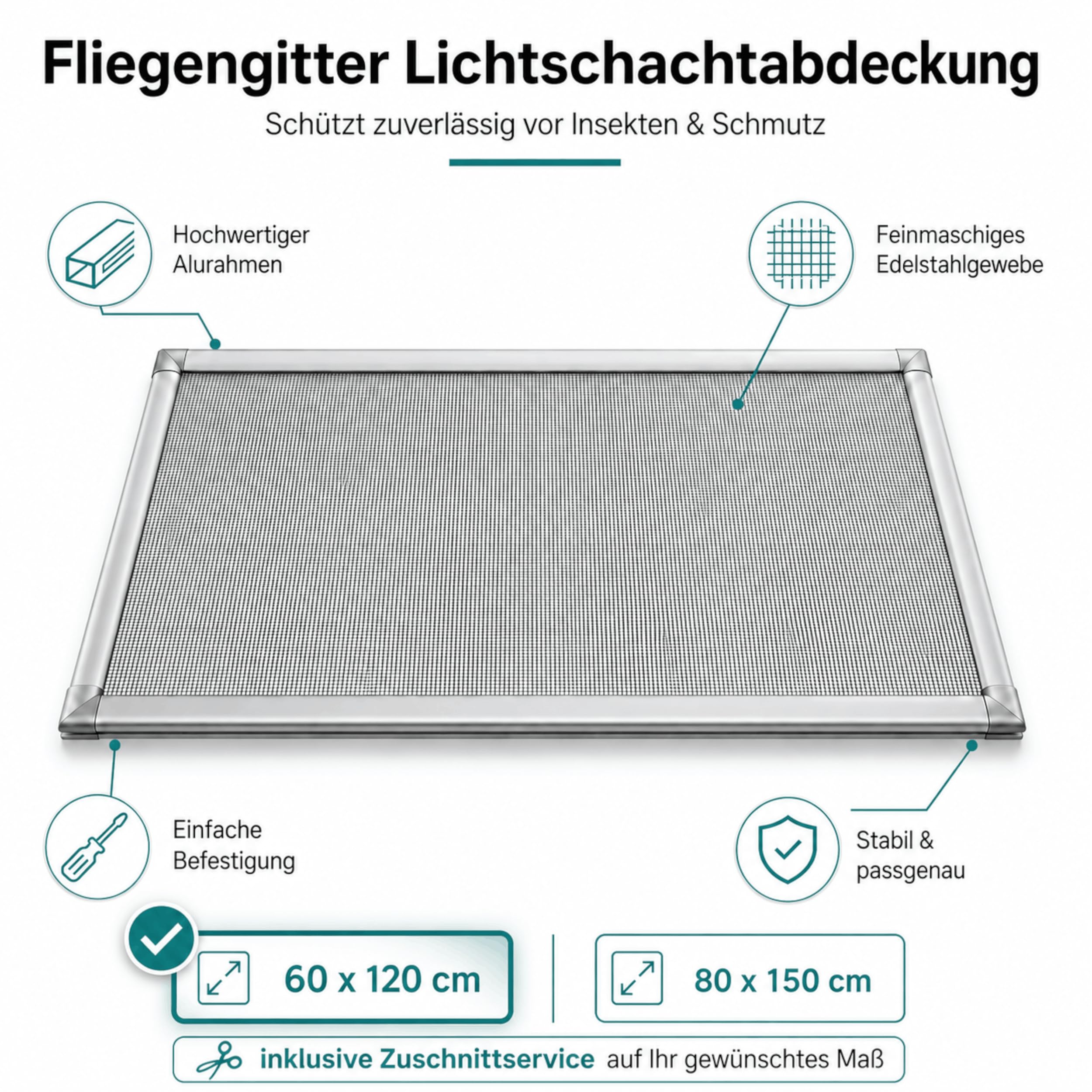 APANA - Lichtschachtabdeckung 60 x 120 cm auf Maß - Aluminium