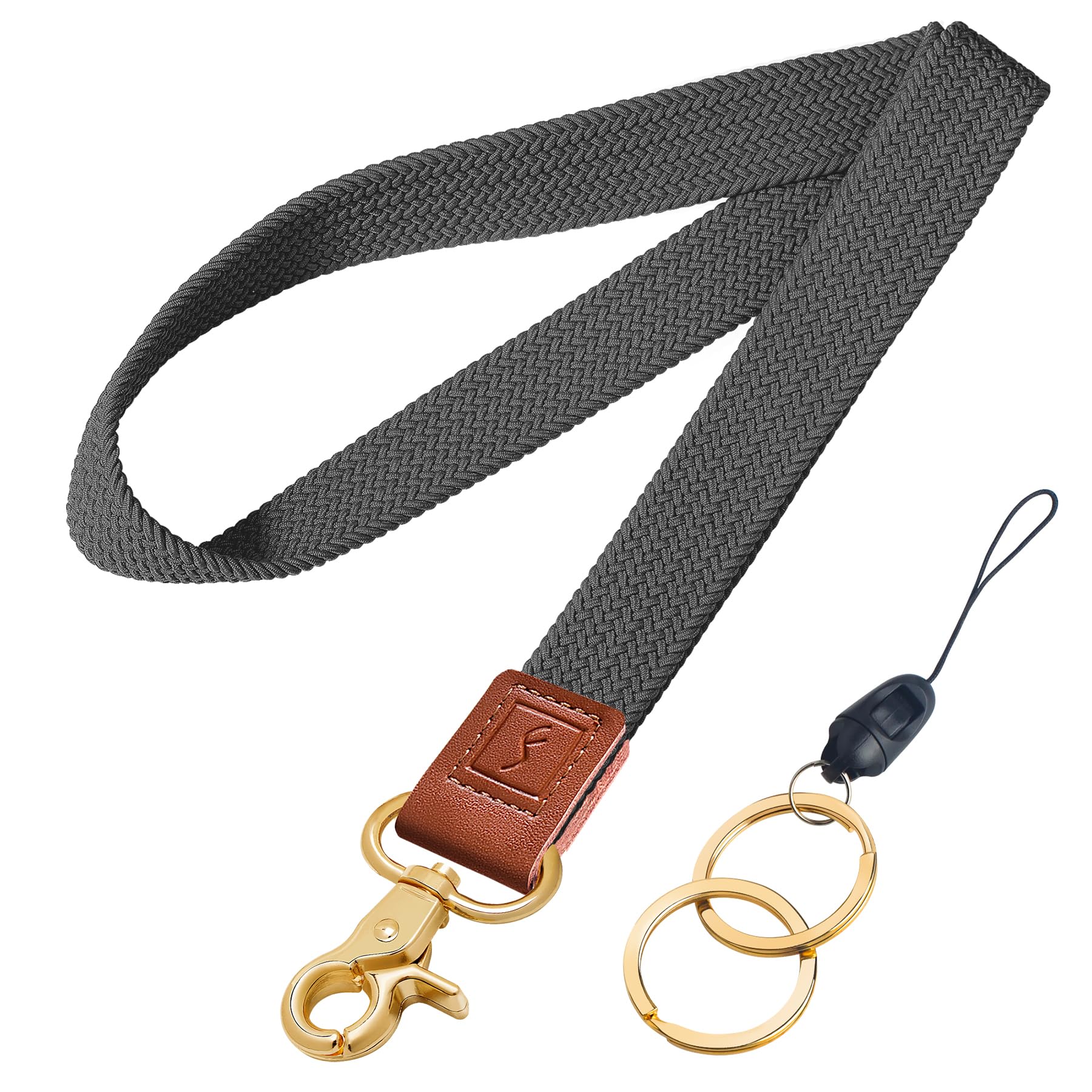 Fishent Stretchy Neck Lanyard, Cute Keychain Lanyard for Women Men Teacher, Long Lanyard for ID Badge Holder, Badge Lanyards for Keys Wallet Phone (Space Gray)