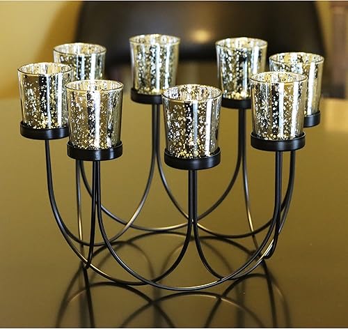 Miniatura 2 de Seraphic Decoración de mesa redonda de hierro, decoración de centro de mesa, portavelas para bodas, patio al aire libre, cocina, comedor y mesas de