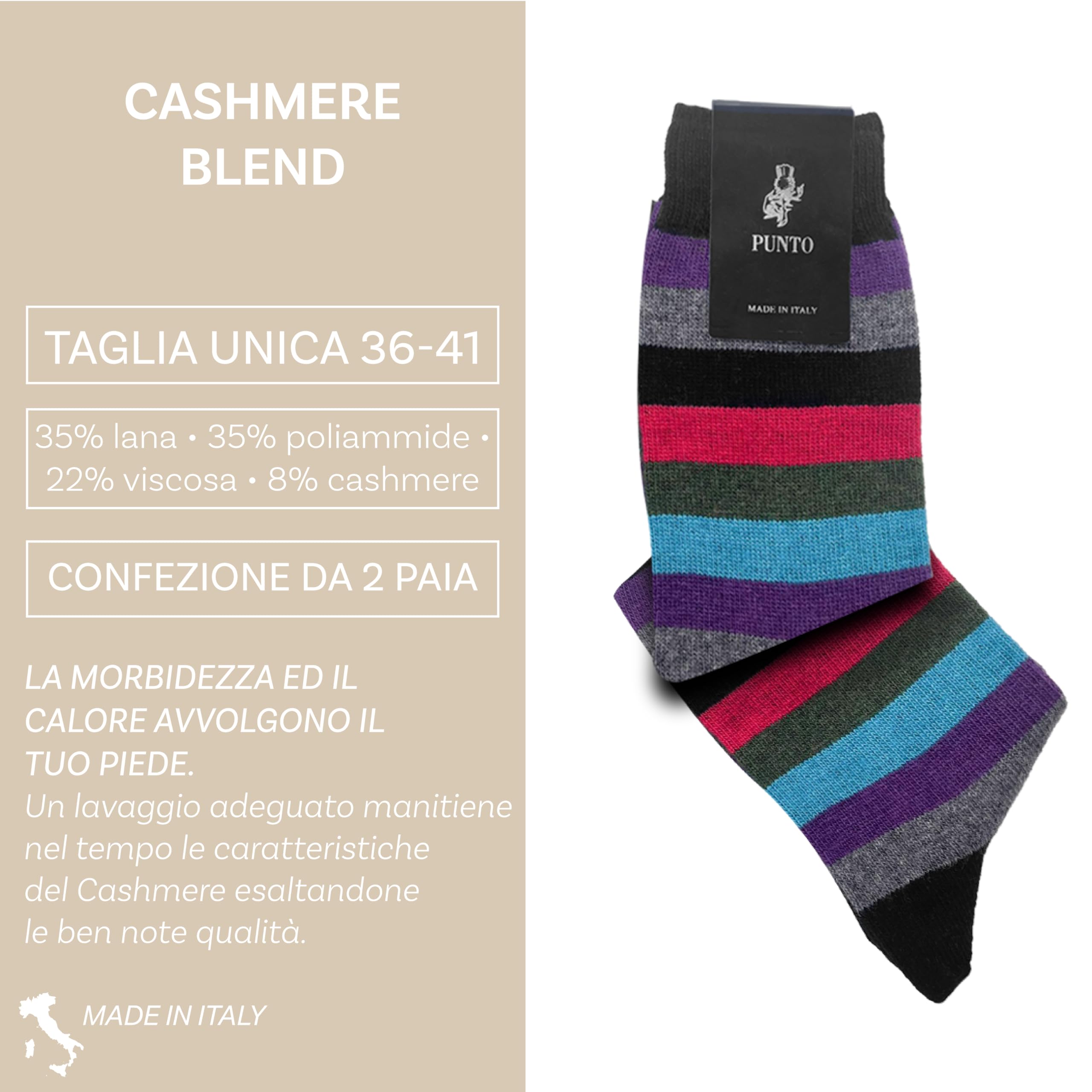 Prisco Calcetines de cachemira para mujer fabricados en Italia | Calcetines de lana y cachemira térmicos de invierno | Largas o cortas | Idea regalo Navidad, Largas Fantas C 2 pares, Talla única