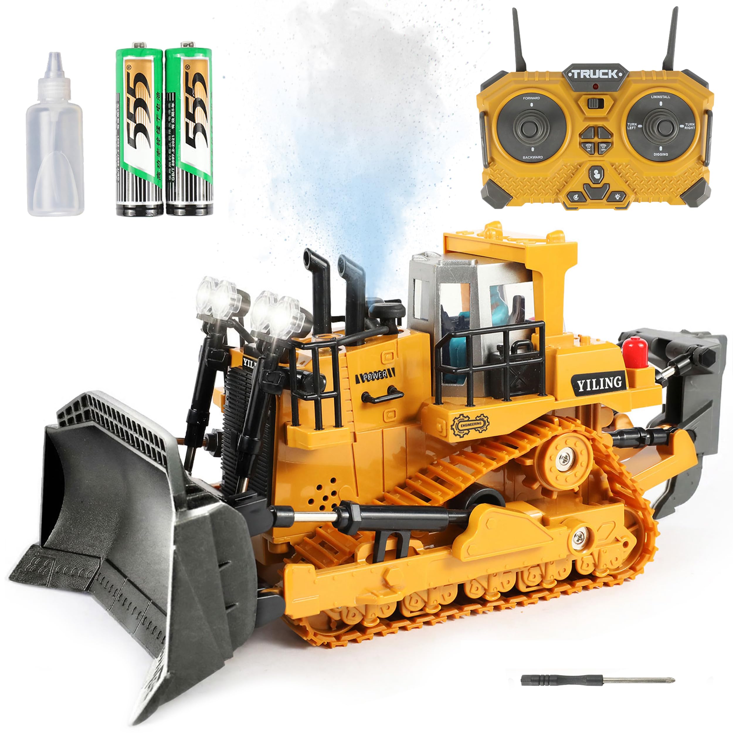 Bulldozer télécommandé, véhicule de Construction radiocommandé métallique 9 canaux, Jouet avec lumières et Sons
