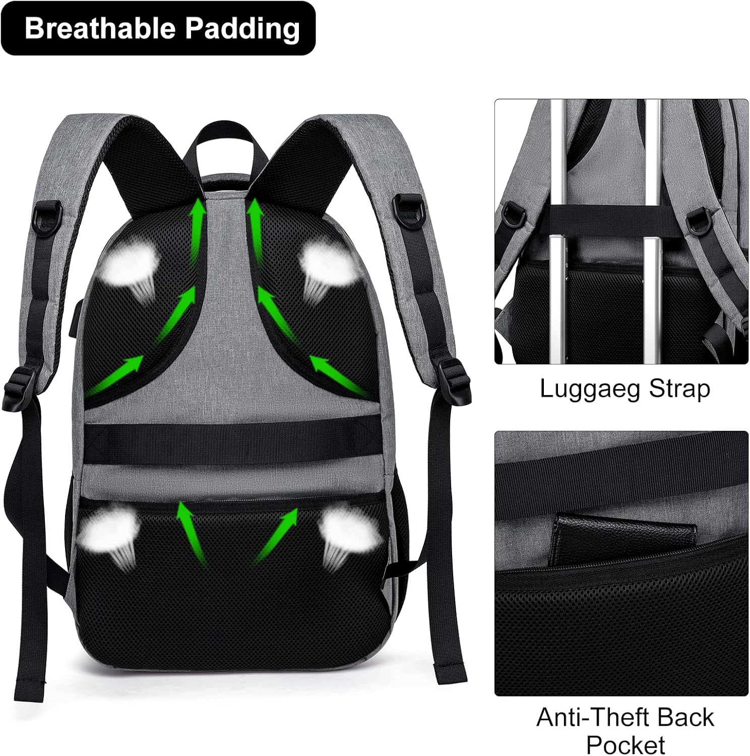 Backpack for Men and Women, School Backpacks for Teen Boys & Girls, Student Bookbag Fits 15.6 Inch Laptop with USB Charging Port, Water Resistant Travel Backpack, Sturdy Anti Theft Computer Bag Gifts - Image 6