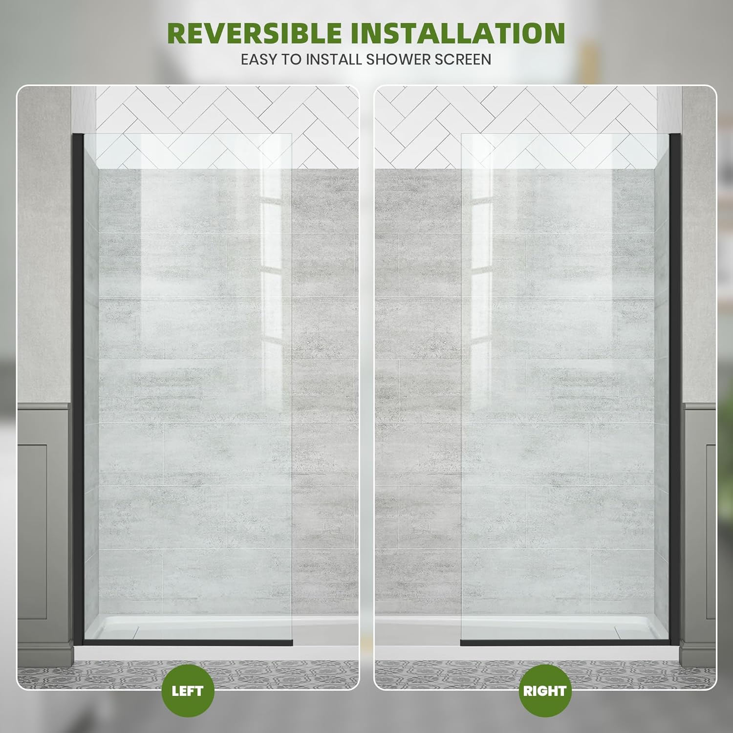 22" W x 74" H Shower Glass Panel, Semi-Framed Fixed Glass Screen, Shower Return Panel for Walk-in Bathroom, 5/16"(8mm) SGCC Clear Tempered Glass, Double-sided Easy-Clean (Matte Black)