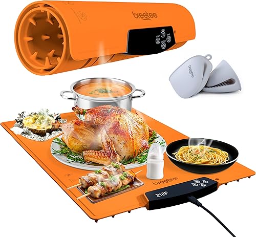 Miniatura 10 de BREETEE Tapete eléctrico para calentar alimentos – Tapete de calefacción de silicona para alimentos con 9 niveles de temperatura – Tapete de Blanco
