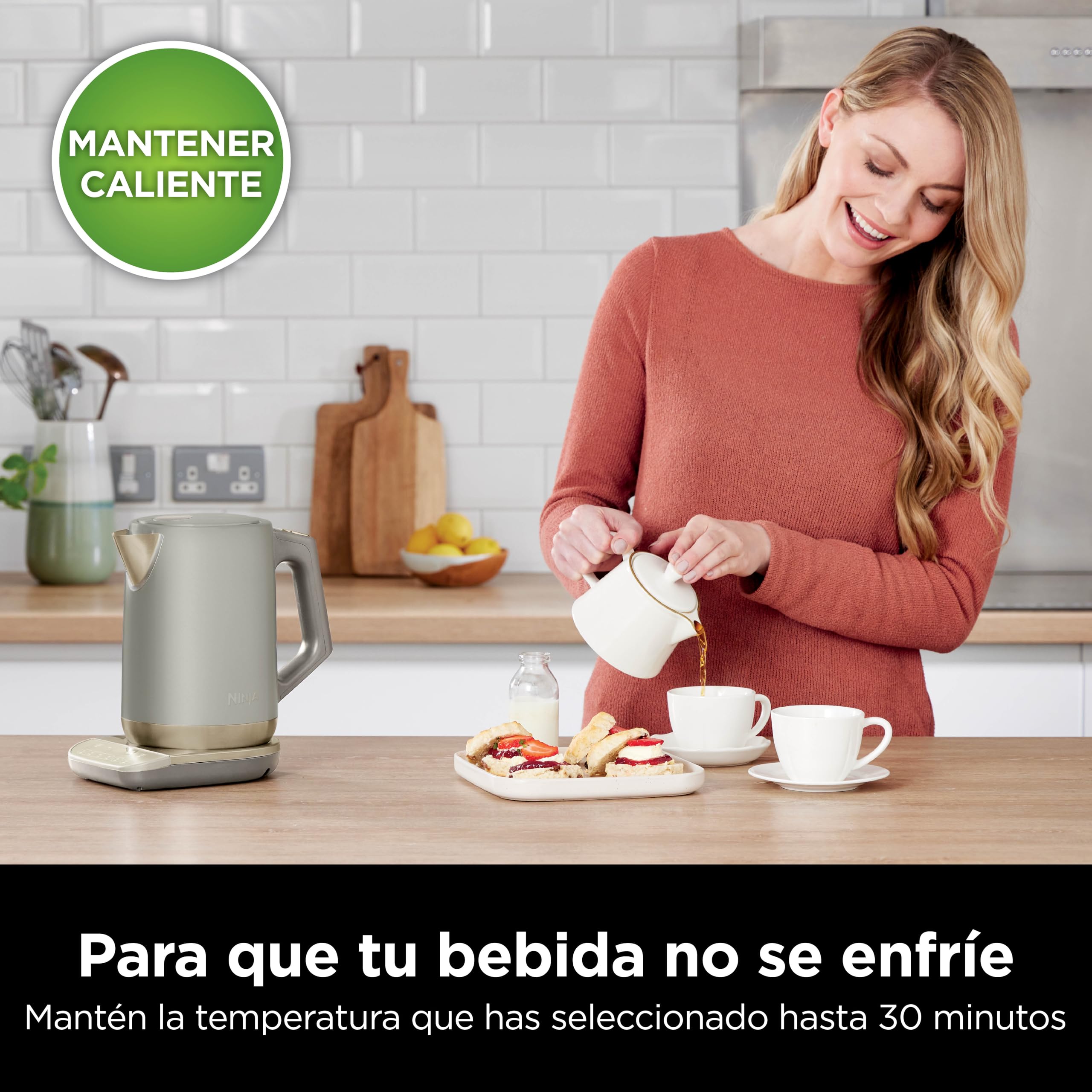 Ninja Hervidor de Agua Eléctrico, Piedra Dorada, KT201EUSTGD | Con Temperatura Regulable, 1,7 L, Hervido Rápido, 6 Temperaturas Predefinidas, Función Hold Temp (Mantener Temperatura)