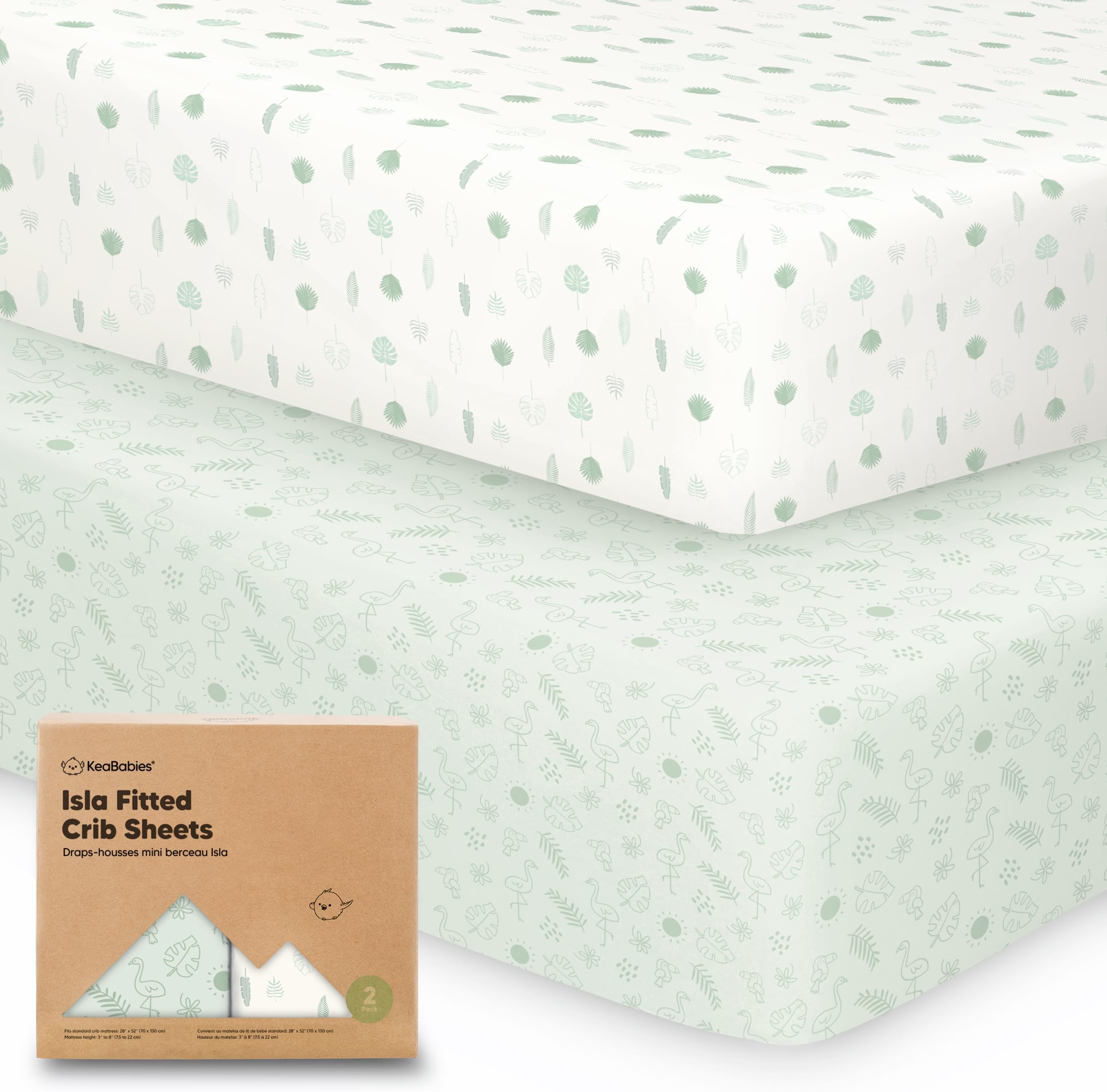 KeaBabies 2-Pack Baby Crib Sheets for Boys, Girls - 52x28 Viscose Derived from Bamboo Toddler Bed Sheets Neutral, Fitted Crib Mattress Cover for Standard Baby Bedding, Soft & Cozy (Tropic Oasis)