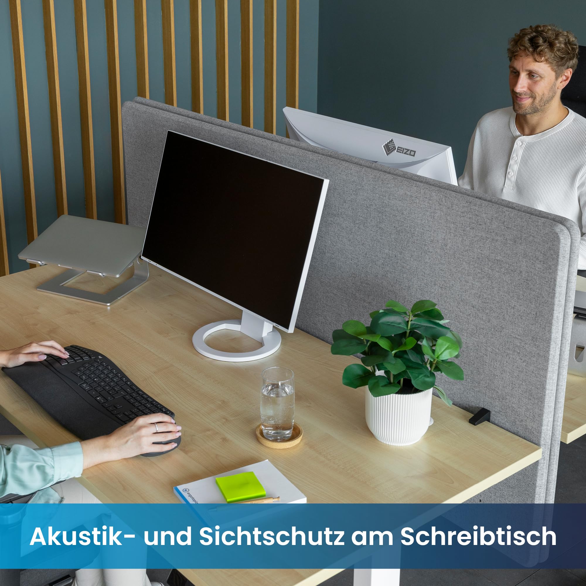 Ergotopia Akustik Trennwand Schreibtisch (180 x 80 x 2,8 cm), Verstellbarer Sichtschutz für Büro | Fokus Tischtrennwand in grau, Schallschutz Raumtrenner mit Klemmen, Schreibtisch Akustikwand