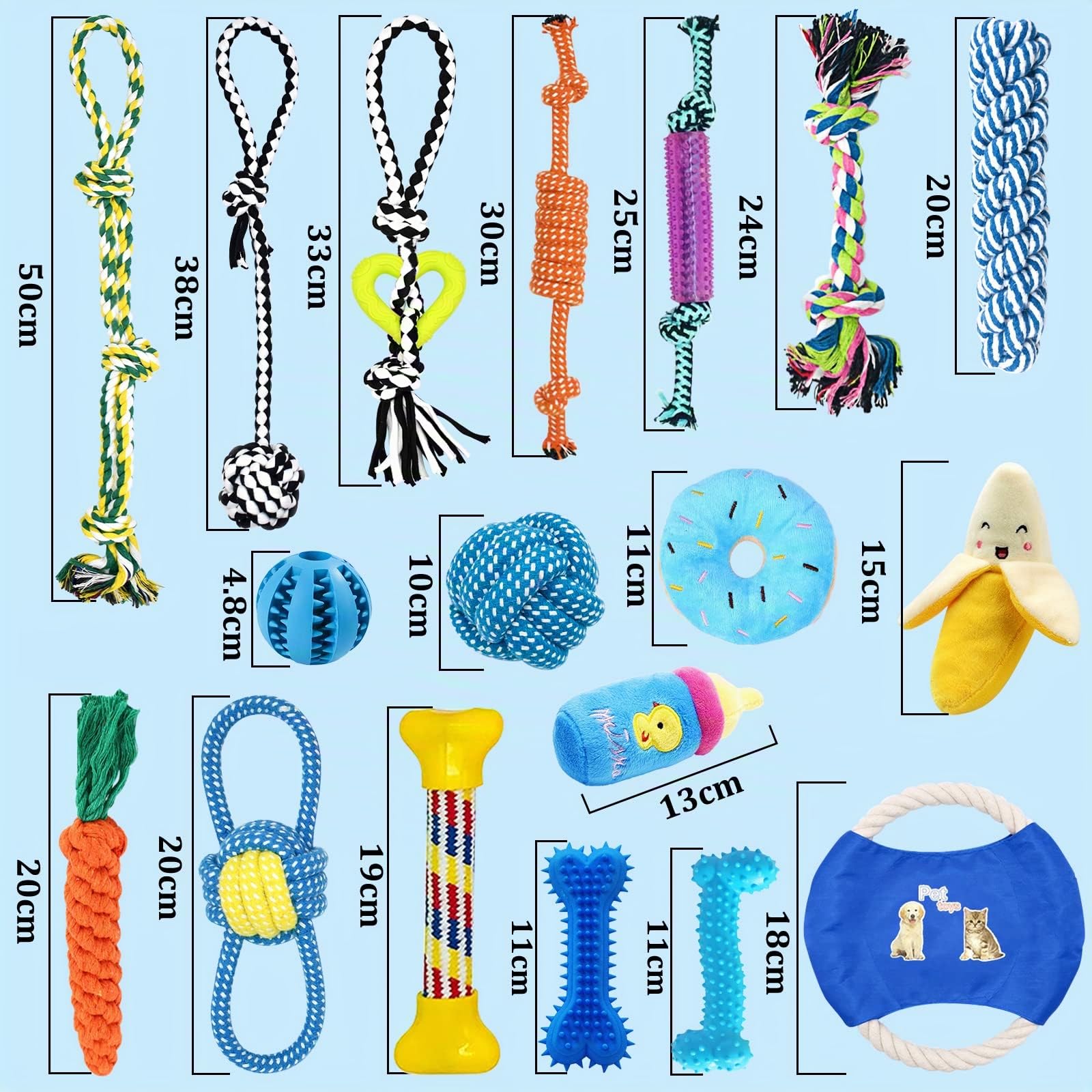 Juguetes para Perros, 19 Piezas, Cuerda de Perro de Juguete,Cuerda de Bola de algodón Natural para Masticar los Dientes de Cachorro,medianos y pequeños Juguetes interactivos