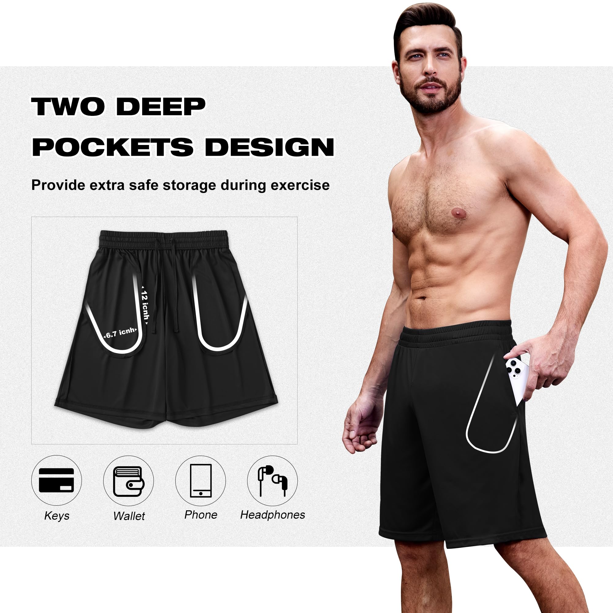 Pantalón Corto Hombre Deporte Secado Rápido Transpirable Correr Entrenamiento Shorts Deportivos Paquete 3/5