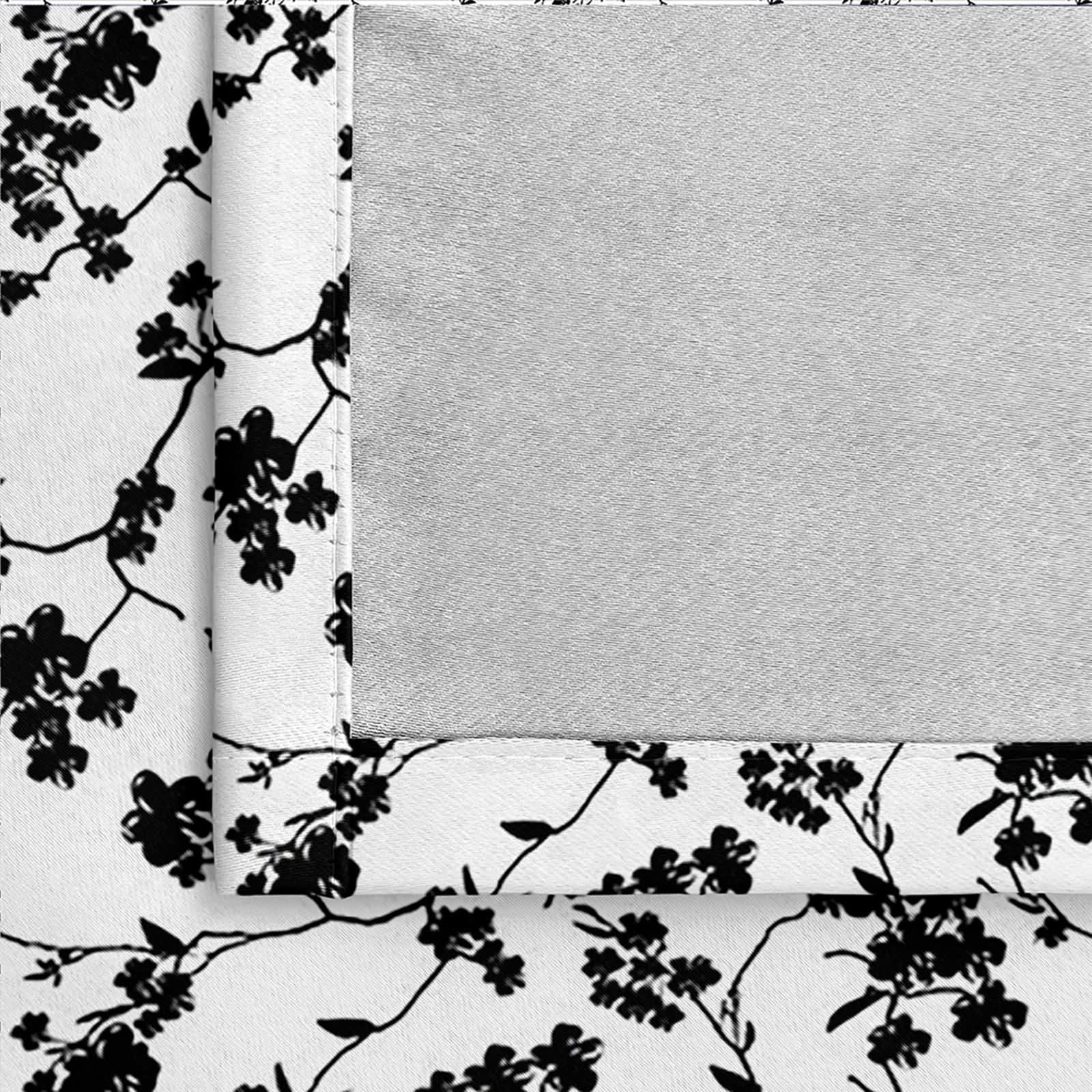 Rideau Stof Polyester, Rideau Mariage Noir Blanc Branches et Fleurs Décoration pour Fenêtre 102L x 214H CM Lot de 2