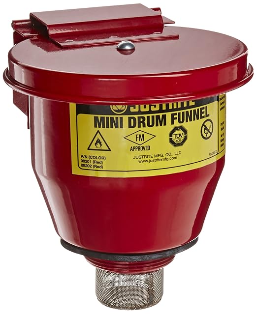 Justrite 08201 Steel Small Safety Drum Funnel with Self Closing Cover