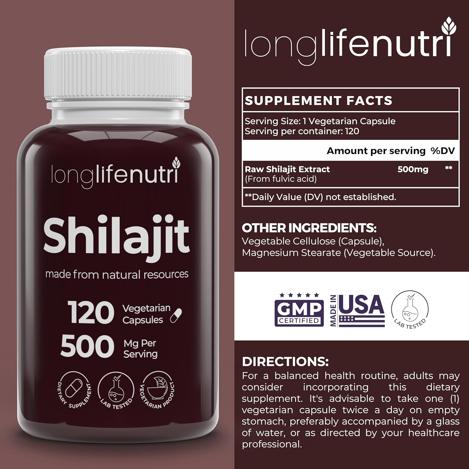 Shilajit Pure Himalayan Extract 500mg with 15% Fulvic Acid 500mg - 120 Vegetarian Capsules, 4 Month Supply, Organic Supplement for Vitality & Mental Clarity, Made in USA, Gluten Free, Non-GMO - Image 2