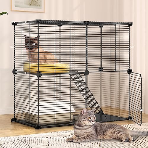 YITAHOME Jaula para Gatos de Interior de 2 Niveles, Jaula para Gatitos, Corral Versátil DIY para Gatos, Animales Pequeños, para el Hogar, Viajes