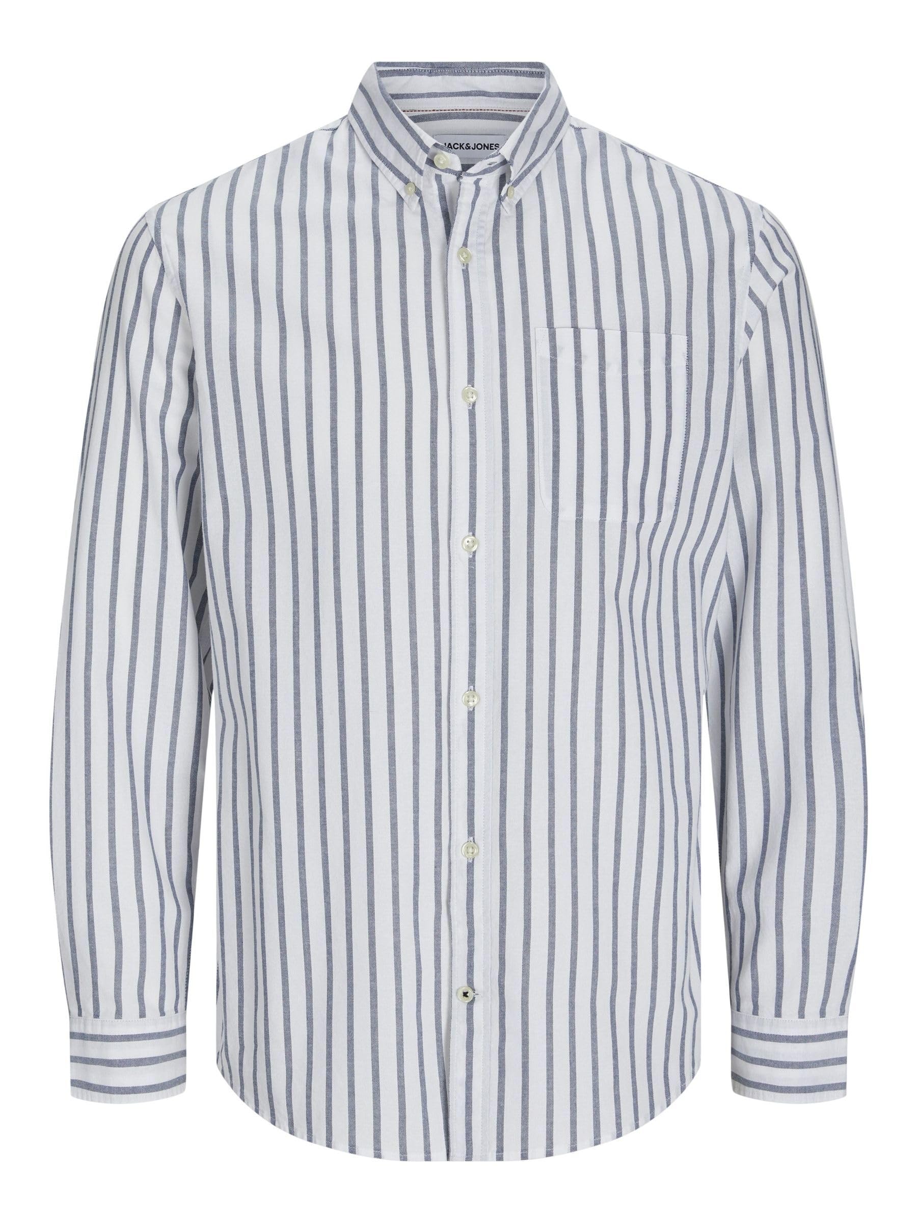 JJEOXFORD Shirt L/S S21 NOOS PLS, Ensign Blue/Stripes:Stripes, 4XL