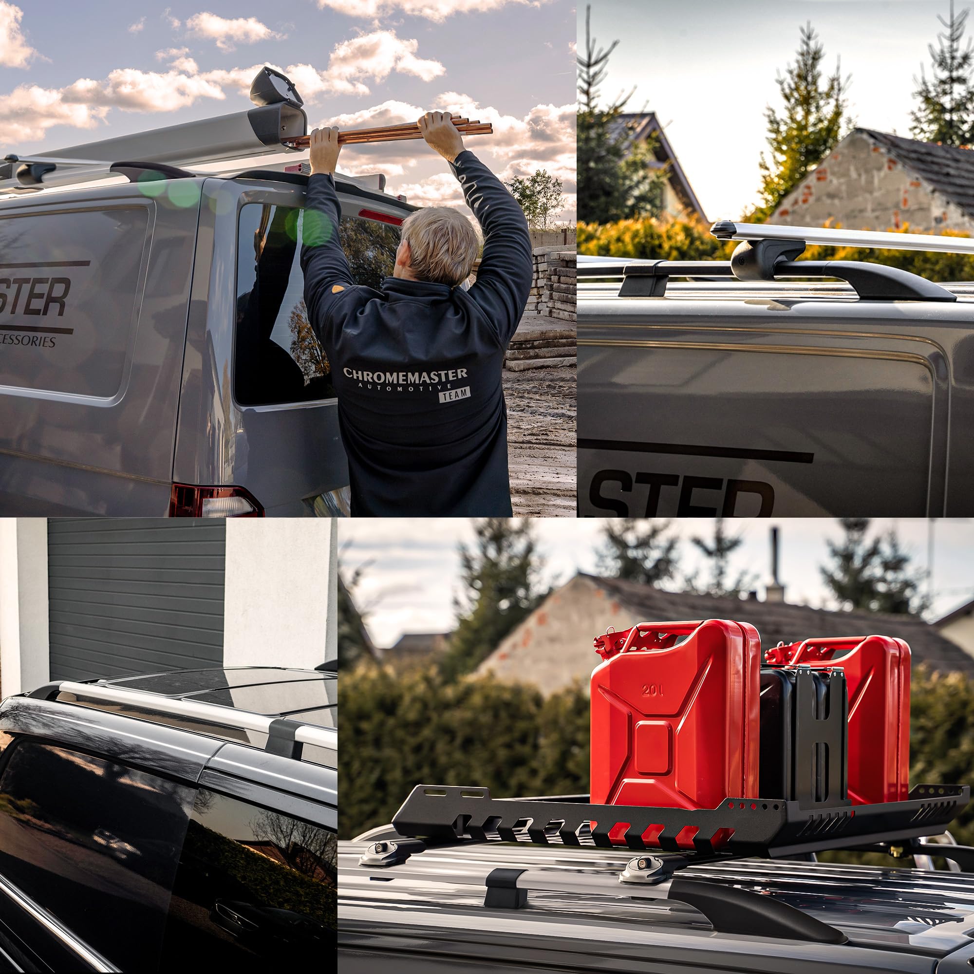 CHROMEMASTER Dachreling Dachträger Kompatibel mit VW T5 Transporter Short 2003-2015 | Zur Befestigung der Dachgepäckträger, Dachboxen oder Dachfahrradträger | Robuste Konstruktion aus Alu