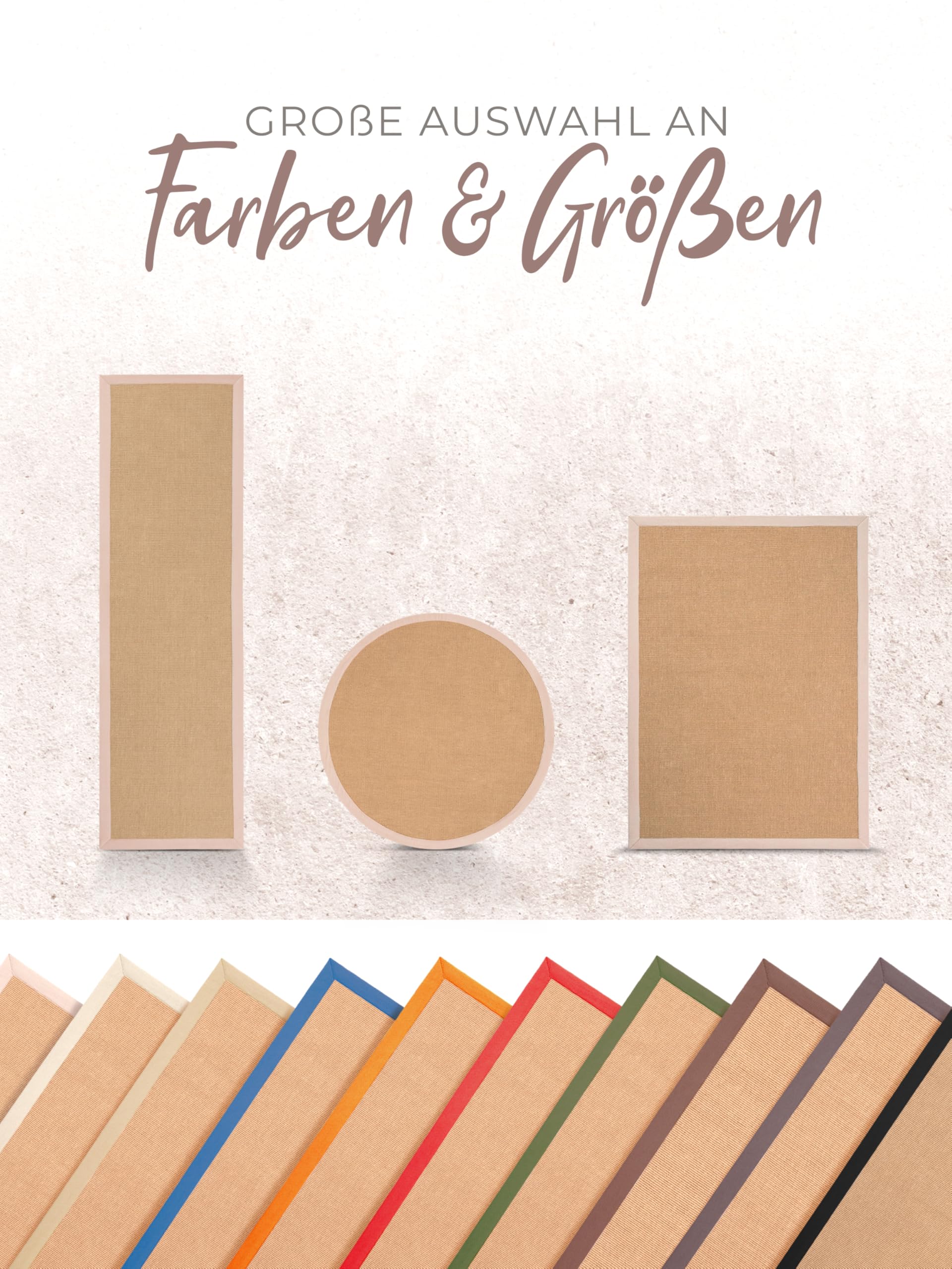 carpetfine Sisalteppich Läufer Naturfarbe 60x180 cm handgewebt mit Bordüre aus Baumwolle in Beige | Rutschfester Flachgewebe Teppichläufer Uni aus Naturfasern für Wohnzimmer, Schlafzimmer