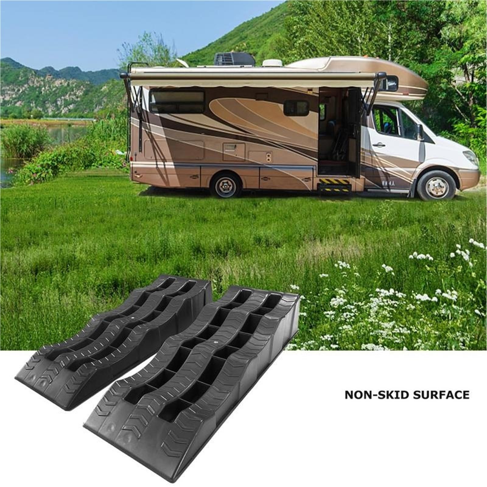 Calza Rueda para Autocaravana Rampas de nivelación Coche, 2 uds., cuñas for Ruedas RV, Bloques for Caravana 3 Pasos, y niveladores for Remolque, Ligeras(Blue-60.95x20.82x11.93cm)