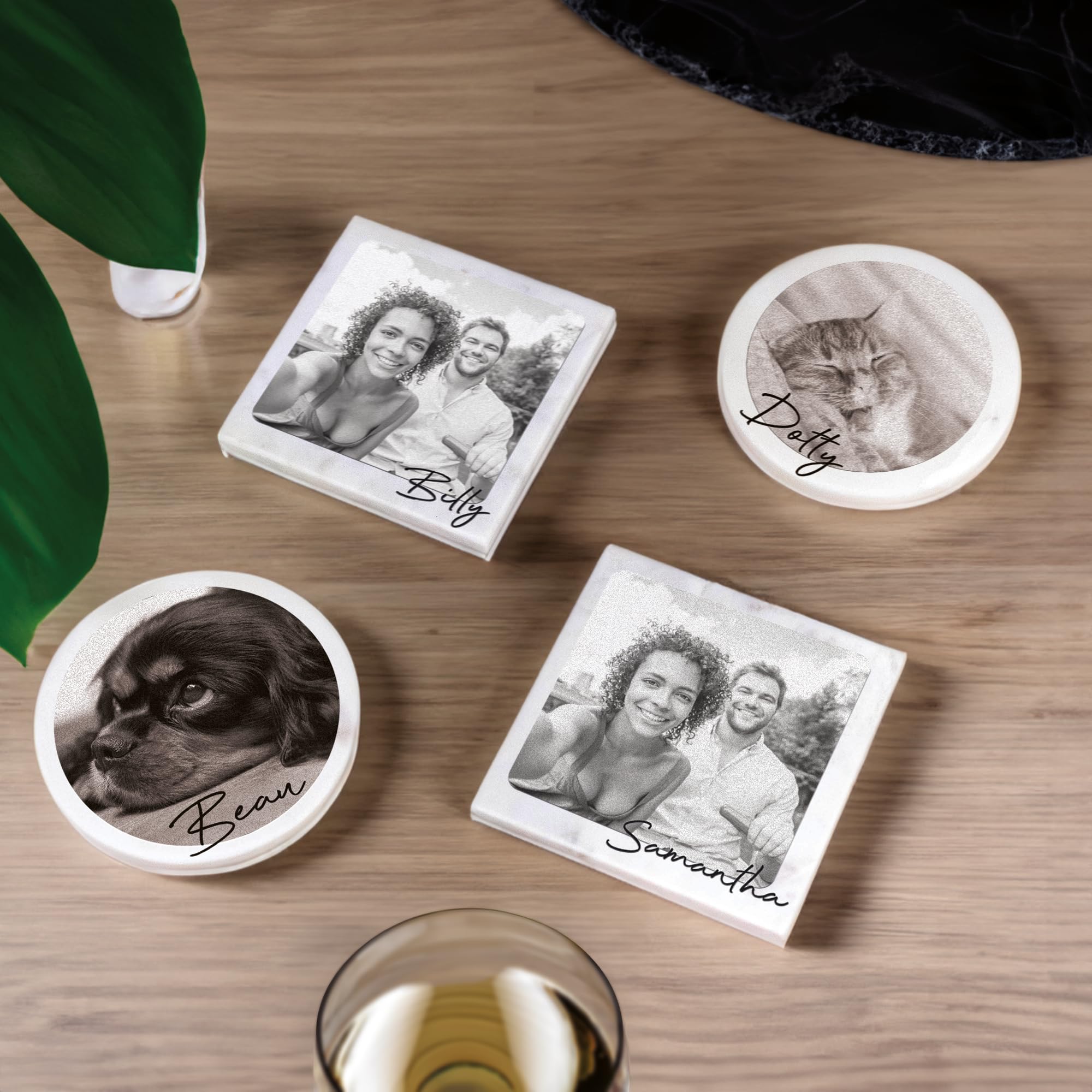 Personalised Coaster Customised Marble Stone Set Any Text and Your Own Image Photo Coaster (Square)