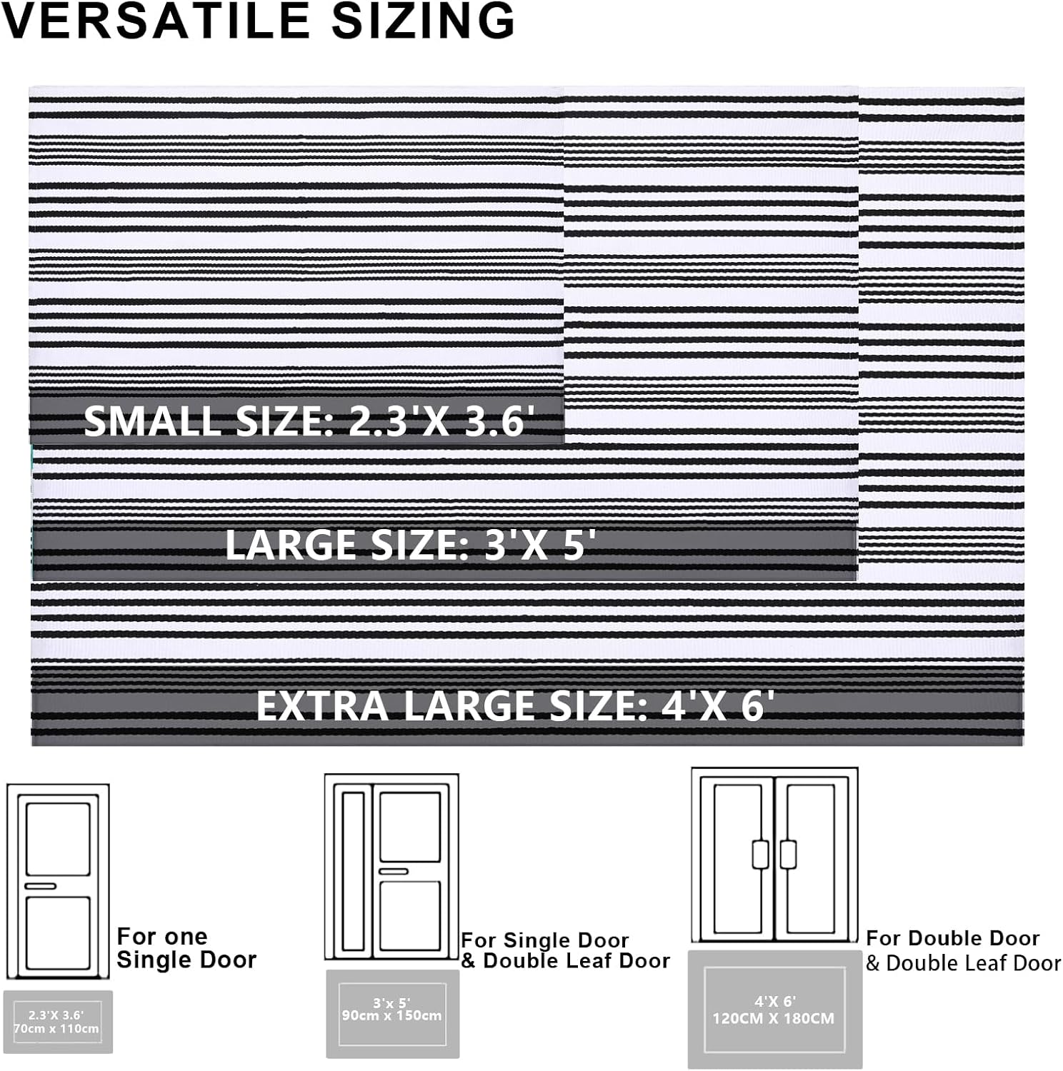 Black and White Striped Rugs, 28”x 43” Outdoor Indoor Front Porch Door Mats Cotton Hand-Woven Layered Area Rug Doormat for Entryway Patio Entryway Laundry Bedroom Living Room