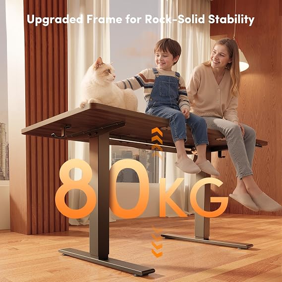 FEZIBO Electric Height Adjustable Standing Desk with digital display control panel, 70x140cm Ergonomic Home Office Table for sit stand with Splice Board & BlackWalnut Wood Grain Surface