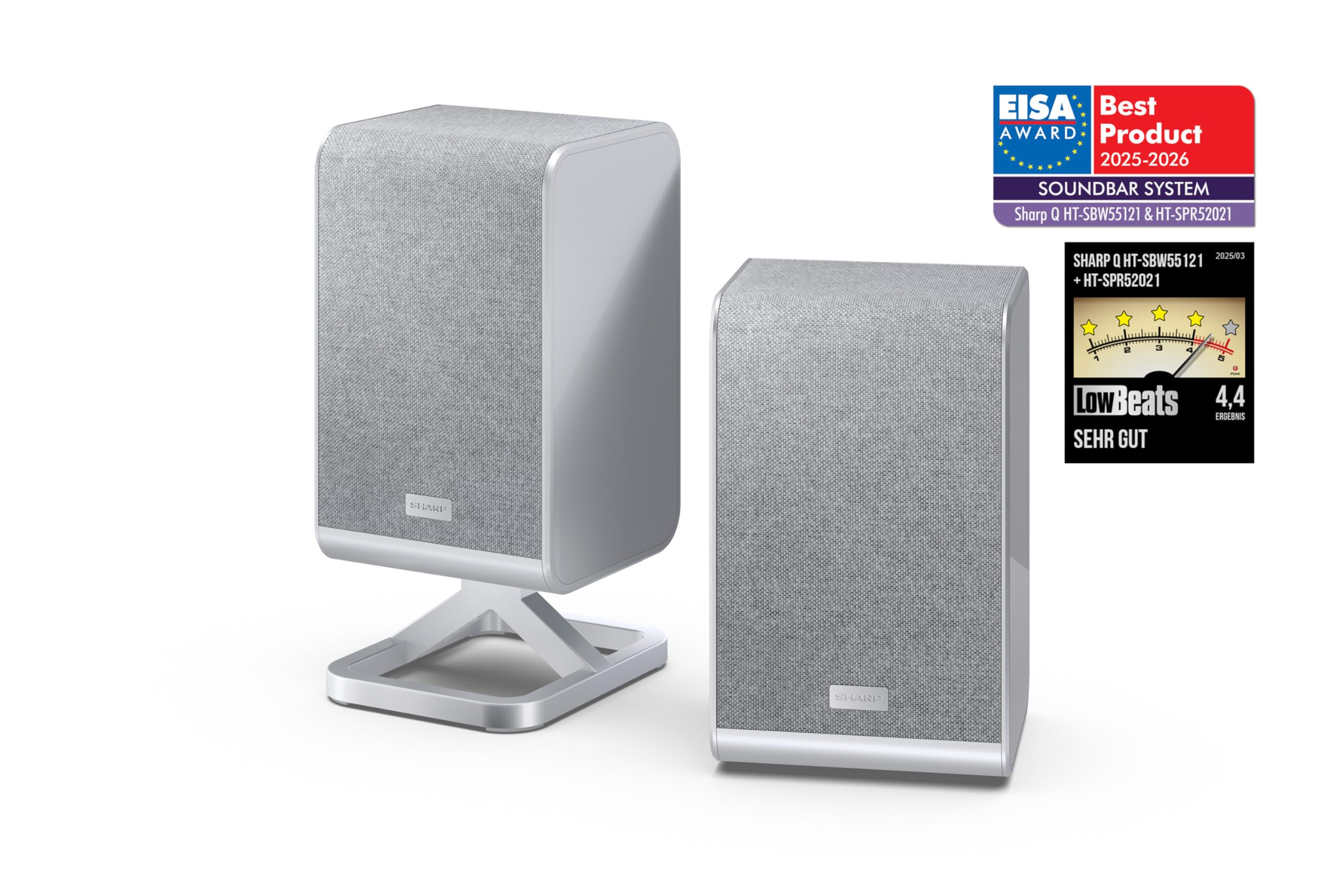 SHARP HT-SPR52021(SL) 2.0.2 Enceinte Surround sans Fil, 200 W, Compatible Q Soundbar, Prise en Charge des formats Audio Dolby Atmos/DTS:X, Argent