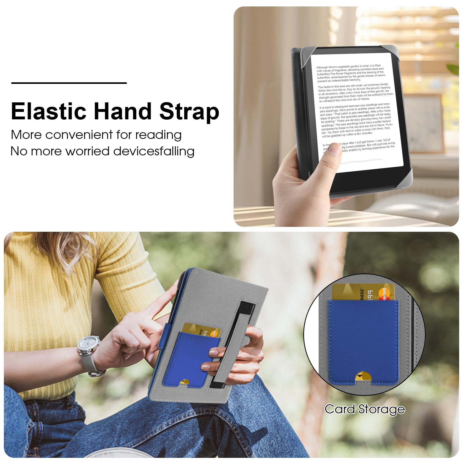 HoYiXi Universale Custodia per 6.8 pollice,7 pollice eReader Compatibilità Kindle Paperwhite/Kobo Clara HD/Kobo Clara 2E/PocketBook/Tolino/Sony 6”-6.8“ E-Book Reader Cover Case,blu