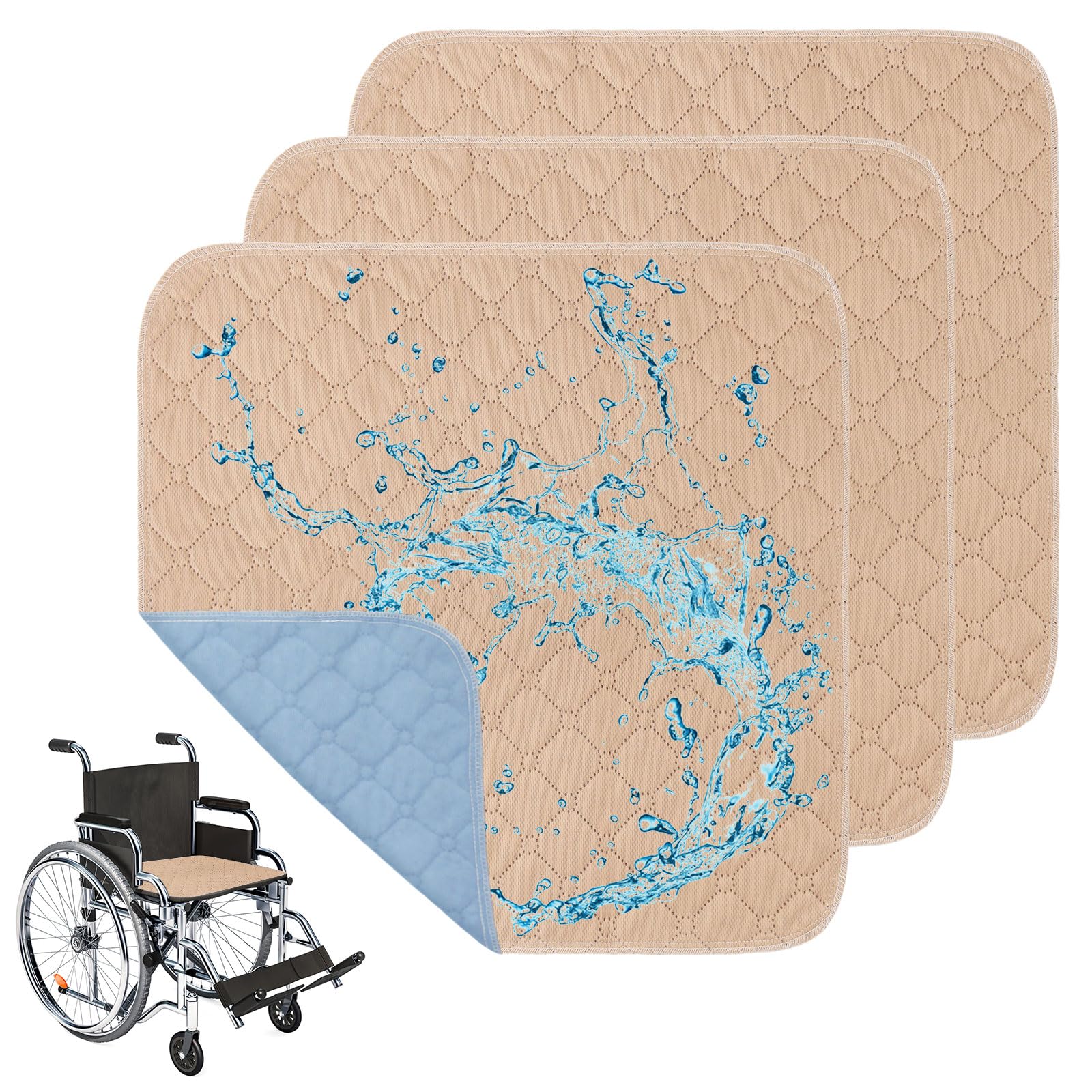 Washable Incontinence Pads 3 PCS Waterproof Chair Covers Reusable Incontinence Chair Pads Waterproof Seat Pads for Armchairs Loungers Car Seats and Sofas (50x50cm)