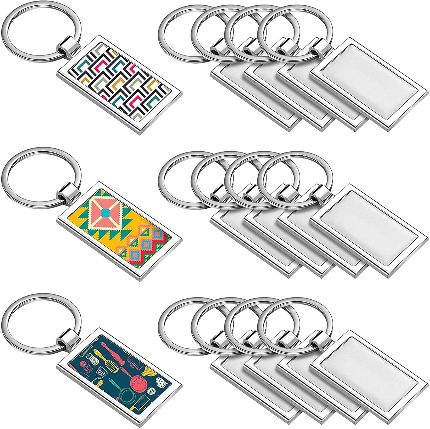 48 Pieces Sublimation Blank Keychain Rectangle Metal Heat Transfer Keychain Blank Key Rings for DIY Crafts Supplies