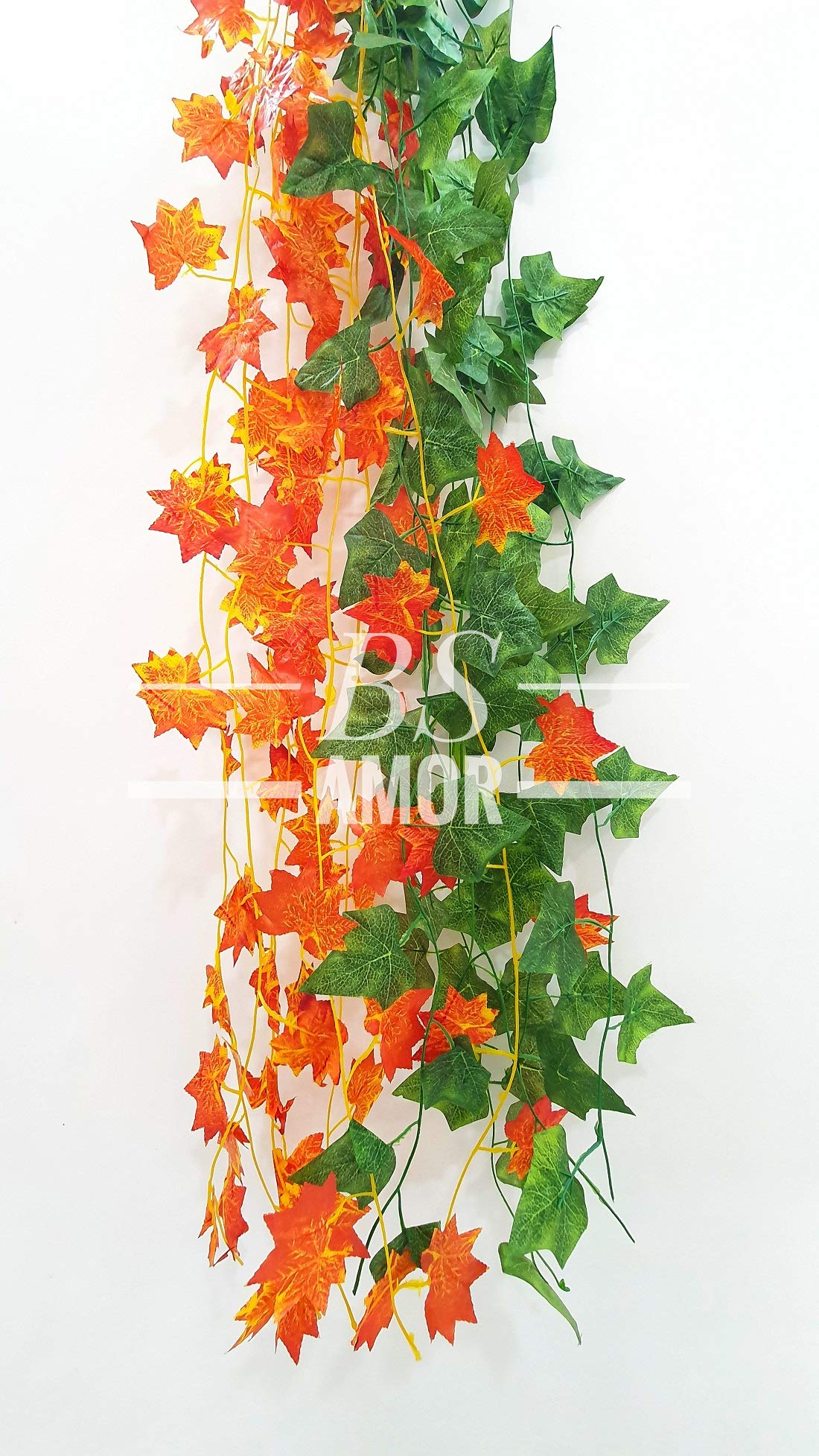 BS AMOR Artificial Creeper 10(5 Green + 5 Orange) | Wall Hanging | Speacial Ocassion Decoration | Home Decor | for Wedding | Party | Office | Festival Decorative | Length 6 Feet (Pack of 10 Strings)
